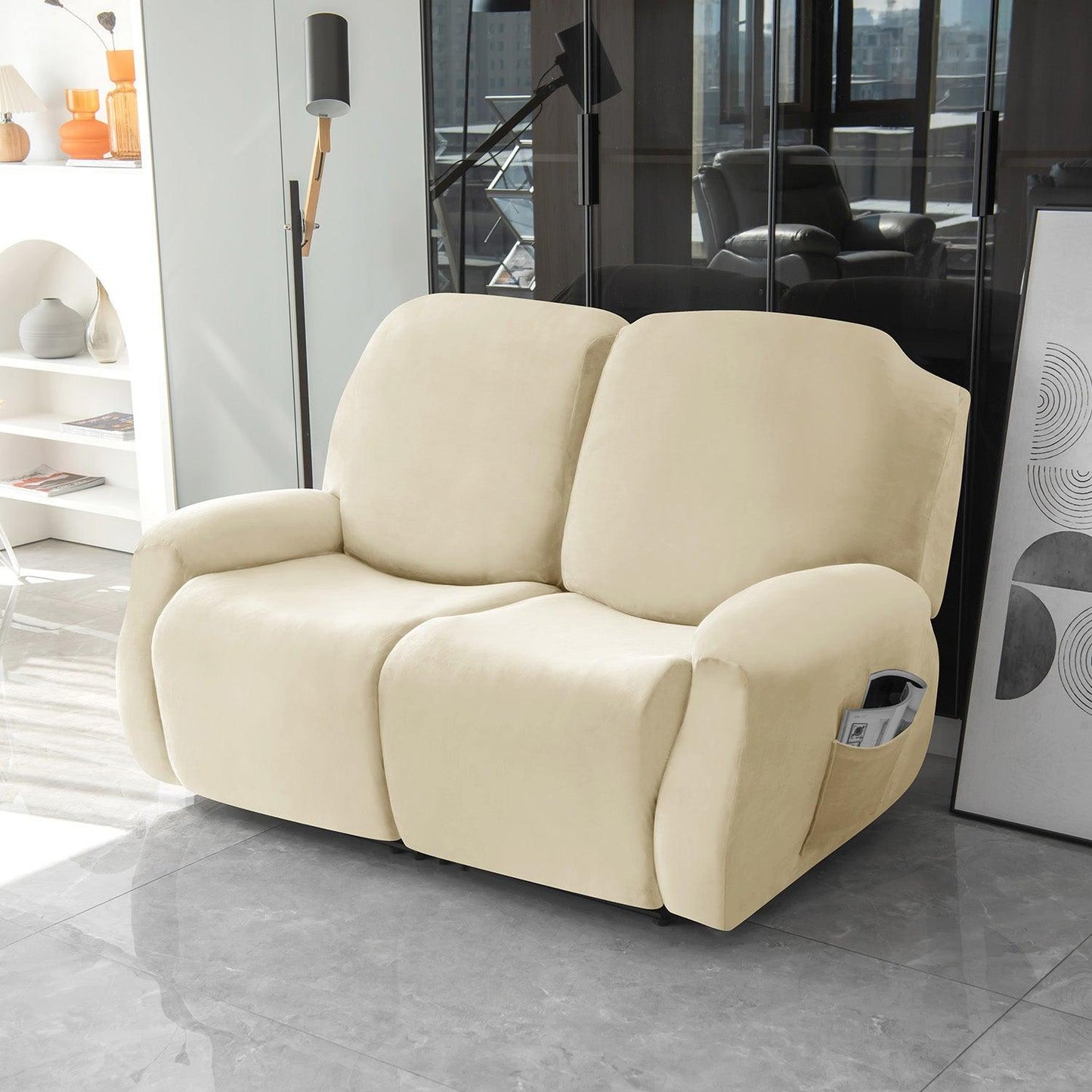 Buy Stylish two seater Beige Colour elastic stretchable velvet recliner covers