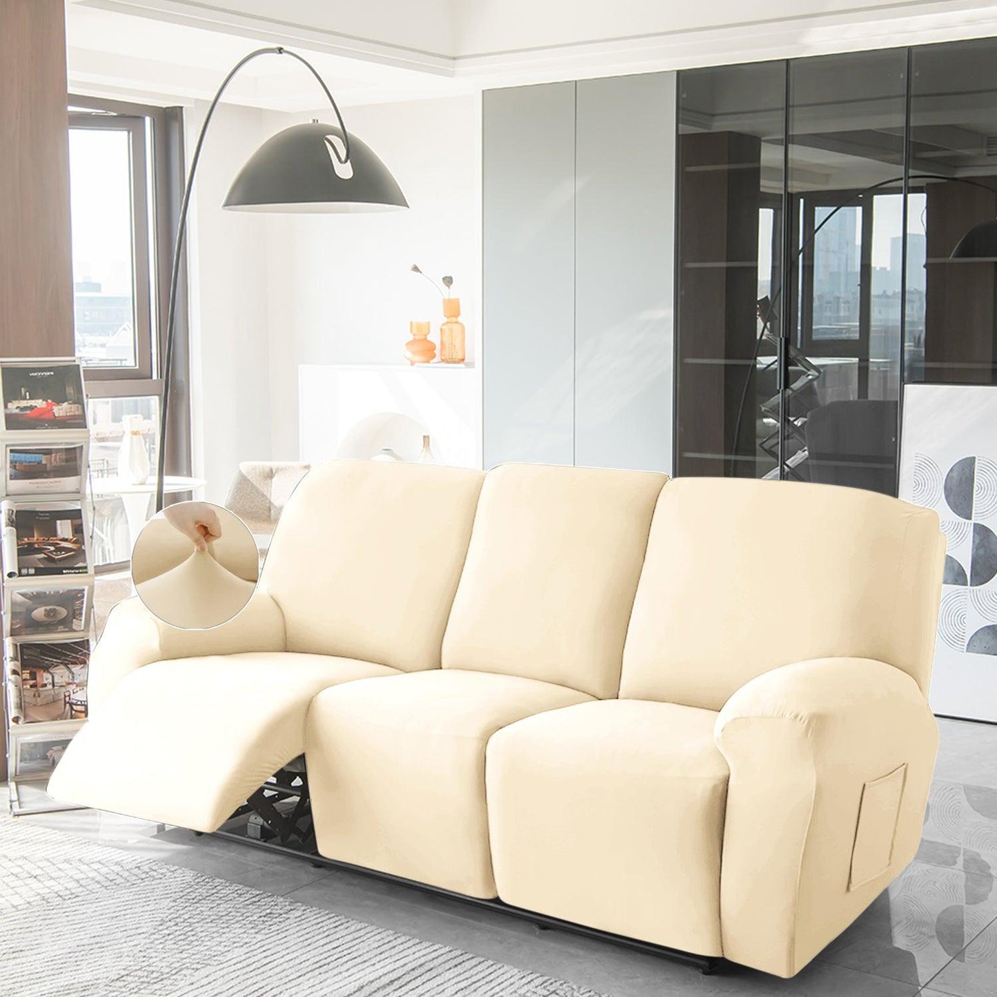 Buy 3 seater Beige Colour elastic stretchable velvet recliner sofa covers