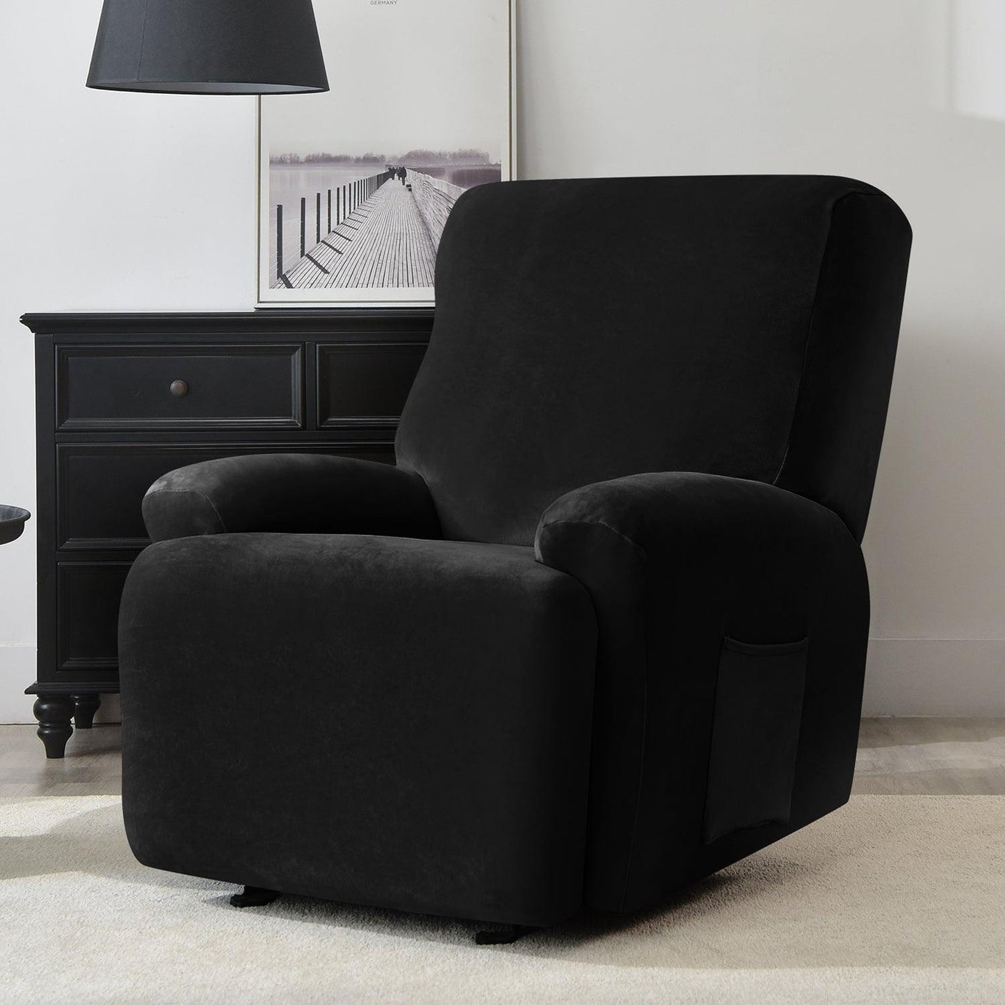 buy Black Colour elegant elastic stretchable fully covered velvet recliner sofa cover 1 seater