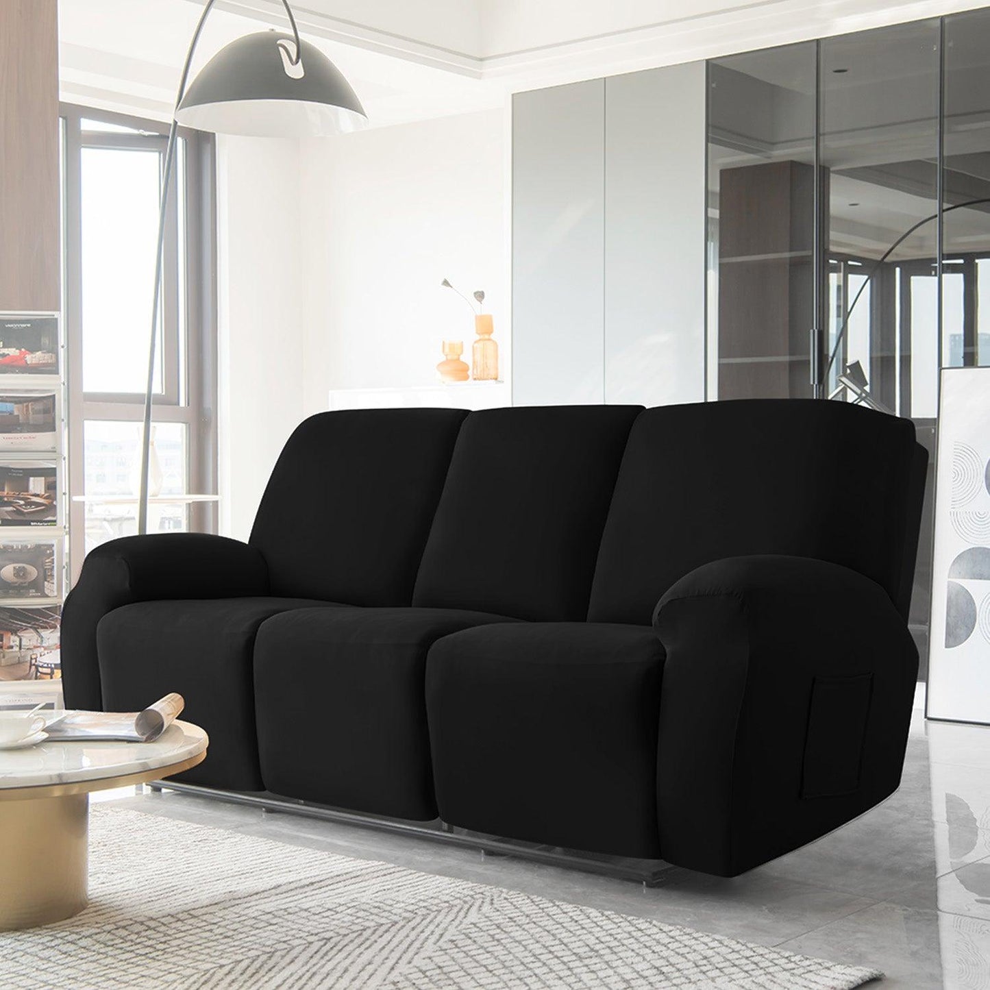 Black Colour elastic stretchable fully covered stylish velvet 3 seater recliner sofa covers