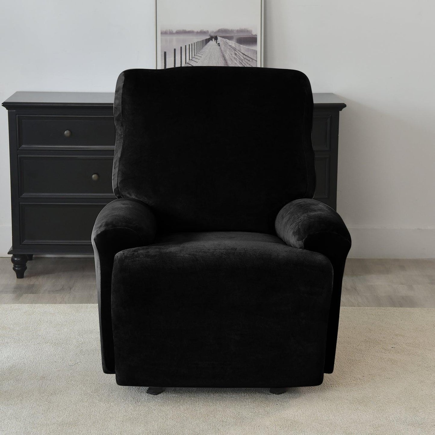 Elegant Black Colour elastic stretchable fully covered velvet recliner chair covers