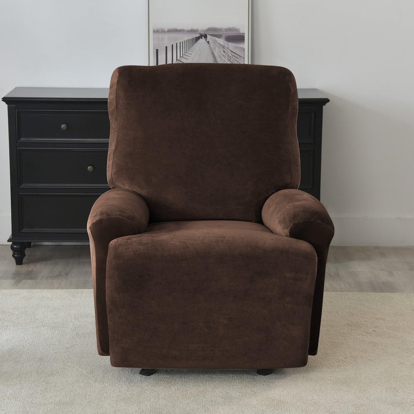 Elegant shiny Brown Colour elastic stretchable fully covered velvet recliner chair covers