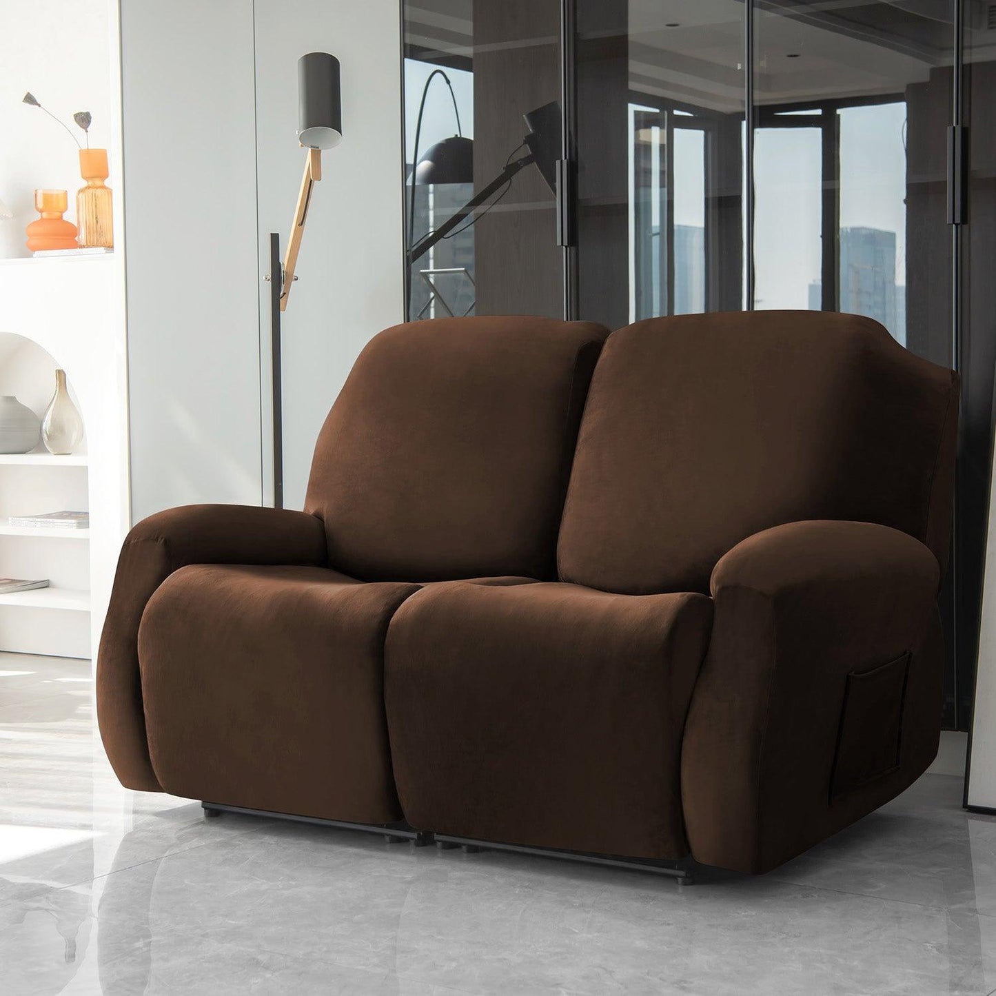 Stylish two seater Brown Colour elastic stretchable velvet recliner covers