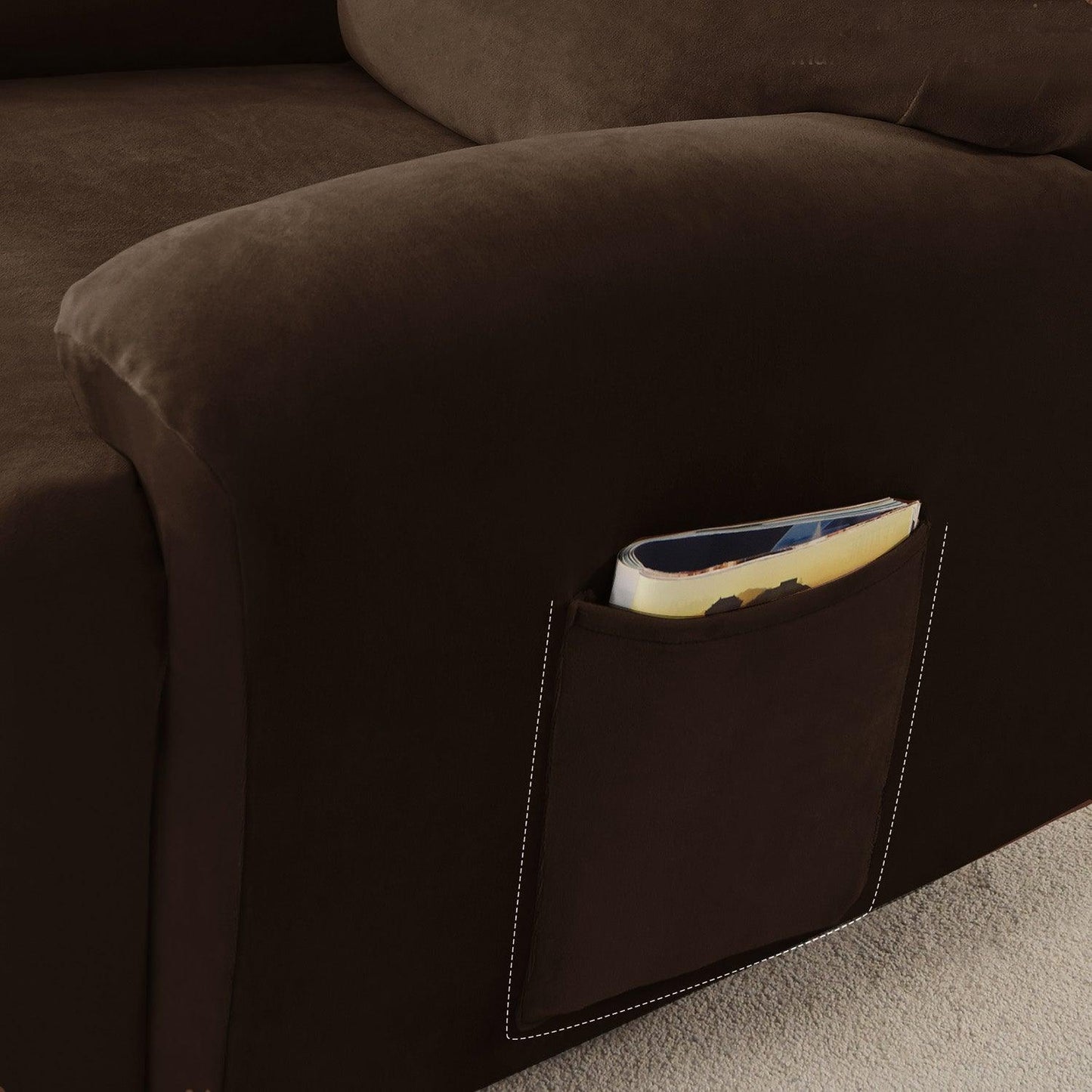 Best Brown Colour 1, 2, 3 seater elastic velvet recliner sofa cover with pockets