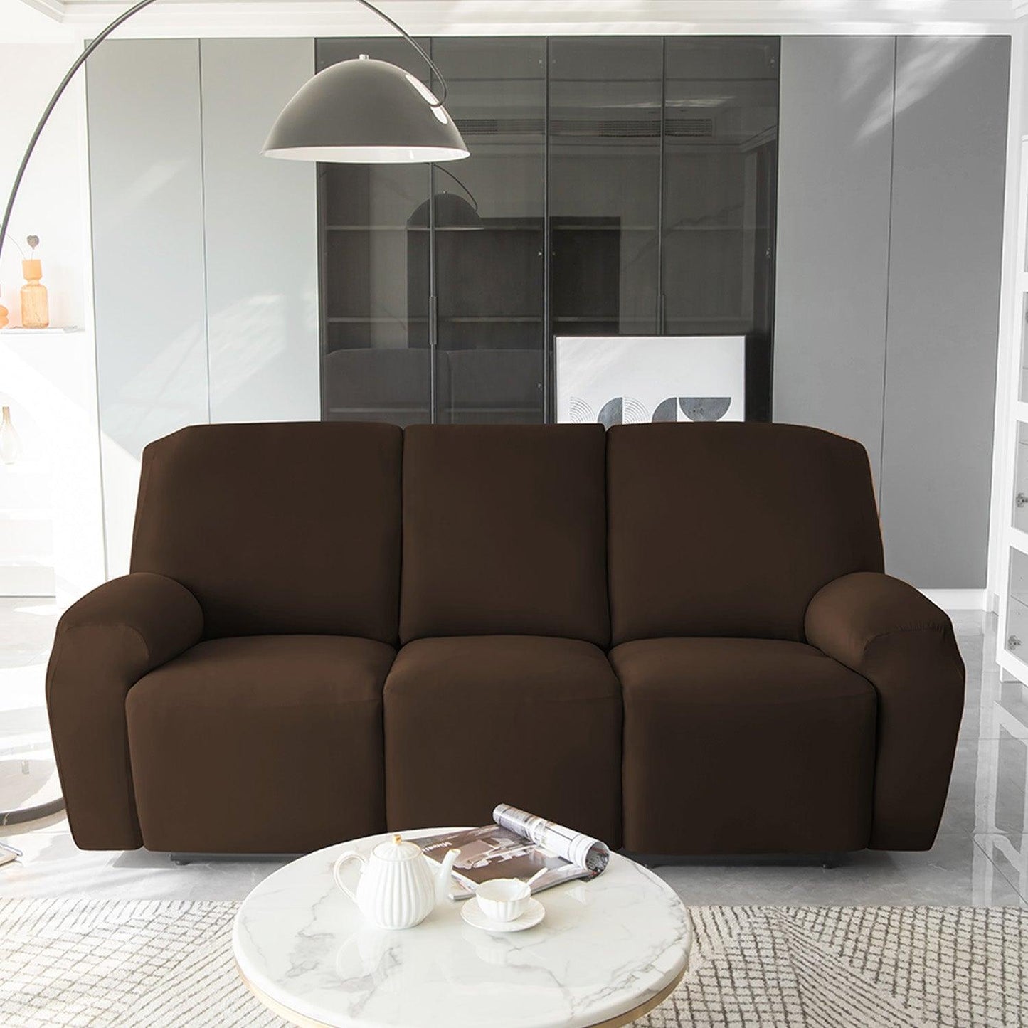 Stylish three seater Brown Colour elastic stretchable velvet recliner covers