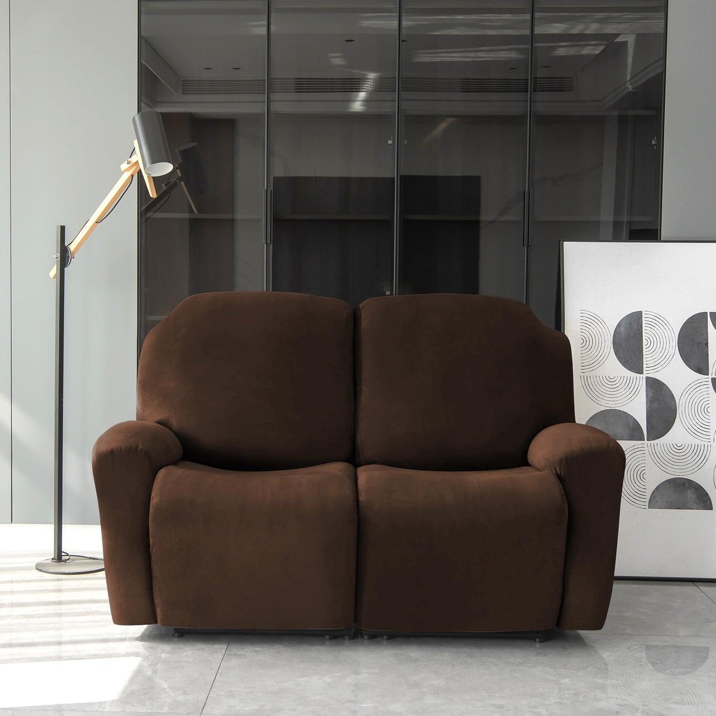 Elegant 2 seater Brown Colour elastic stretchable velvet recliner sofa covers