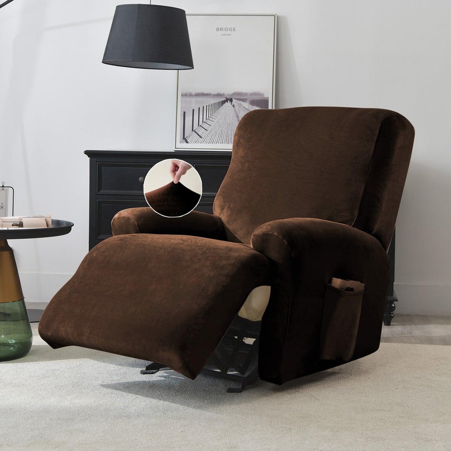 Buy Premium Brown Colour stylish elastic stretchable velvet recliner chair cover