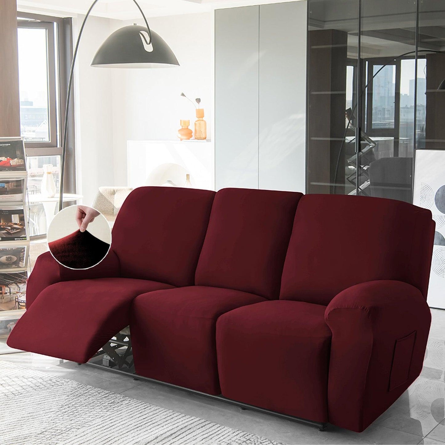 Buy 3 seater Burgundy Colour elastic stretchable velvet recliner sofa covers