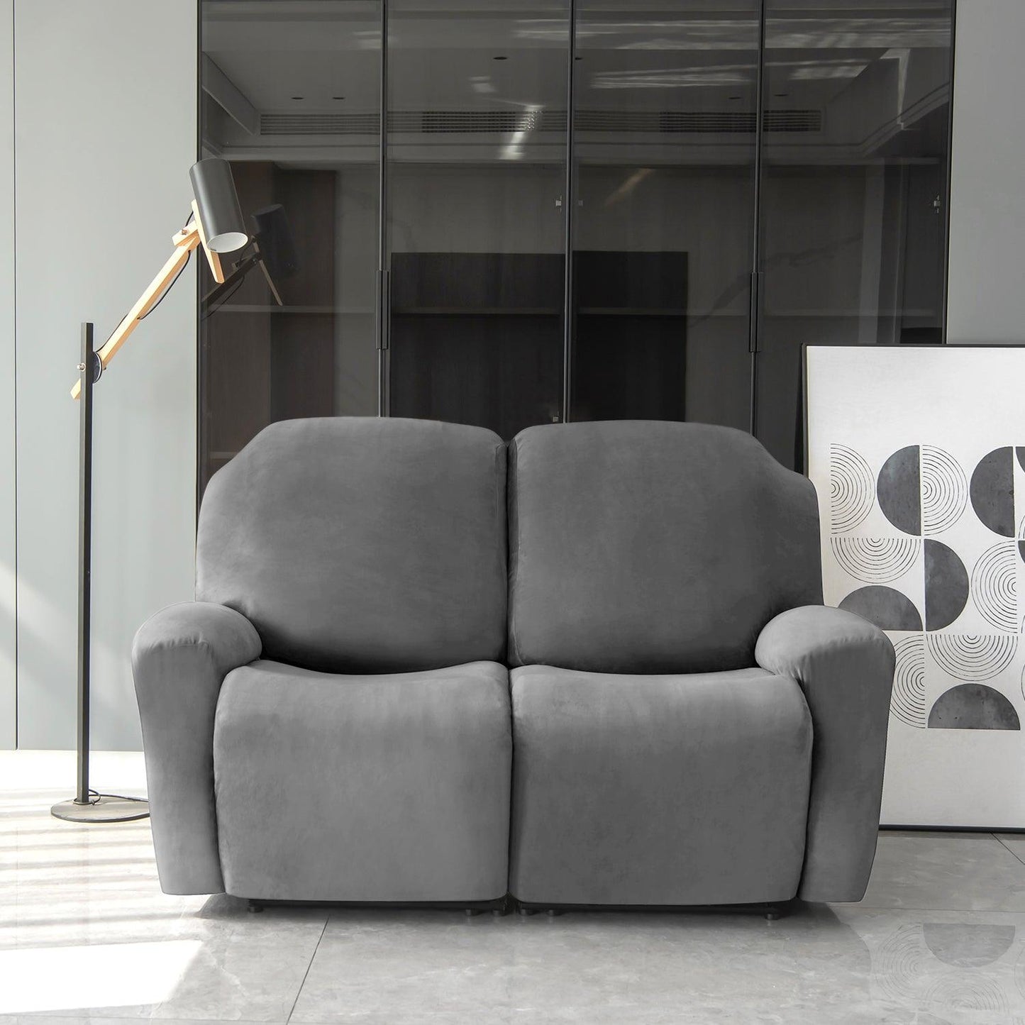 Buy Elegant 2 seater Dark Grey Colour elastic stretchable velvet recliner sofa covers