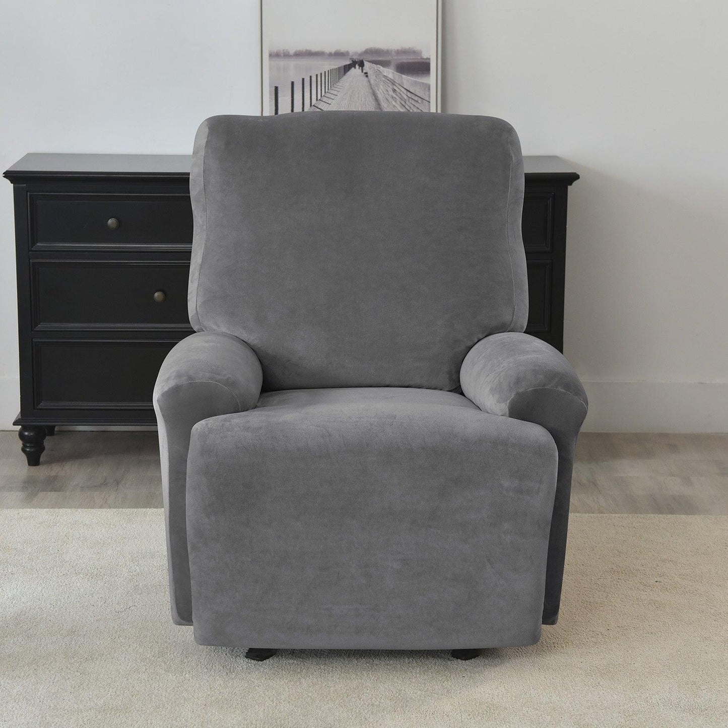 Elegant Dark Grey Colour elastic stretchable fully covered velvet recliner chair covers