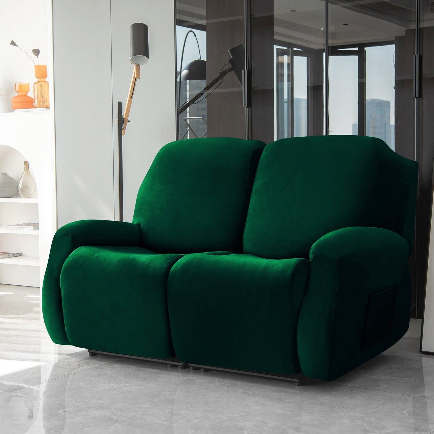 two seater Hunter Green Colour elastic stretchable velvet recliner covers