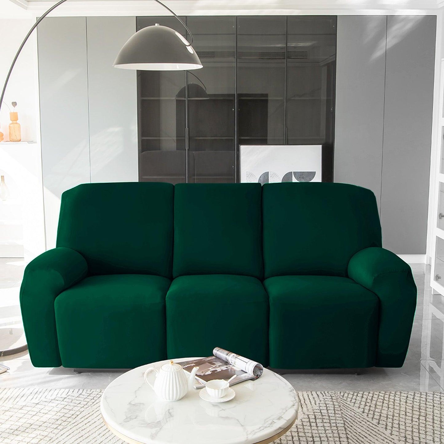 Stylish three seater Hunter Green Colour elastic stretchable velvet recliner covers