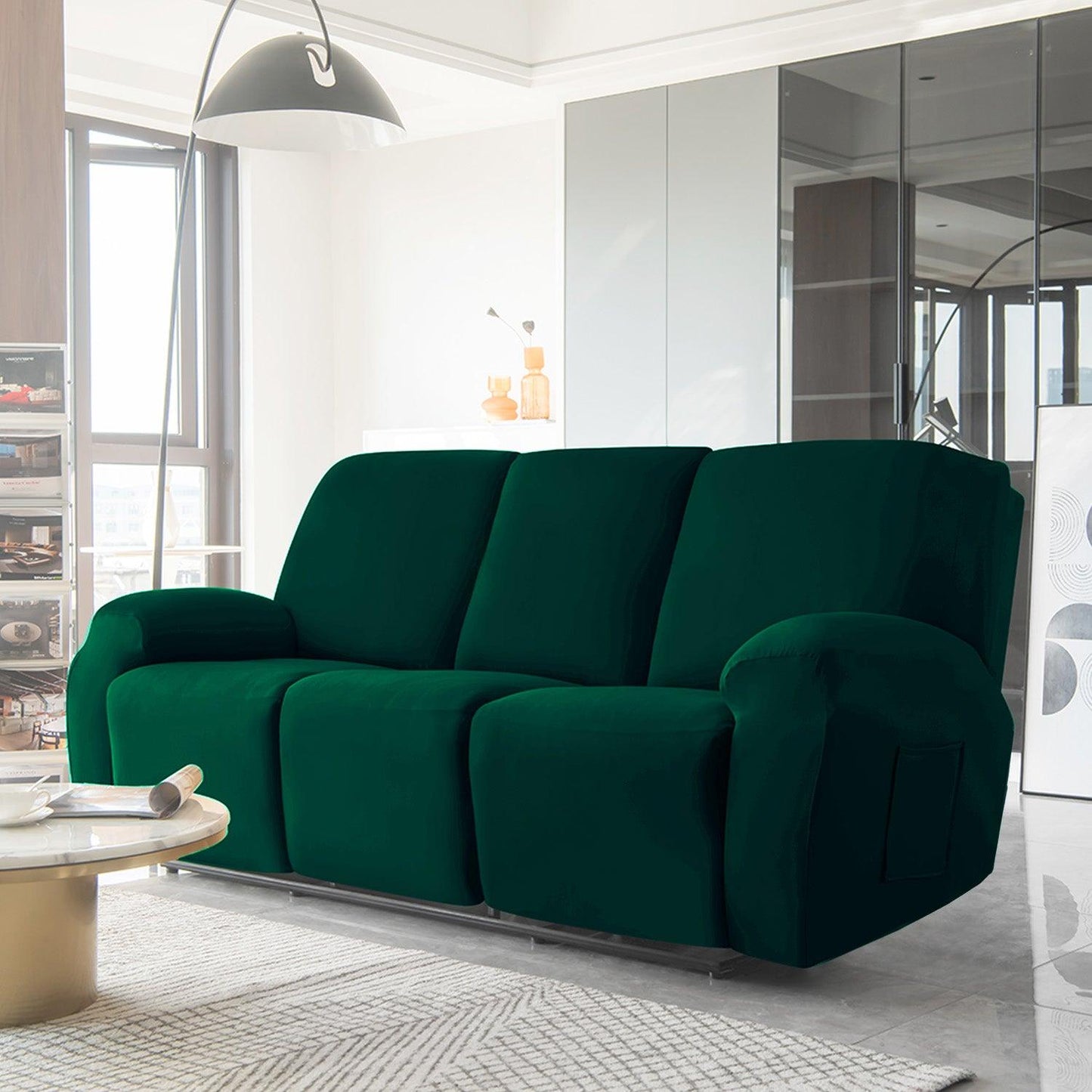 Hunter Green Colour elastic stretchable fully covered stylish velvet 3 seater recliner sofa covers
