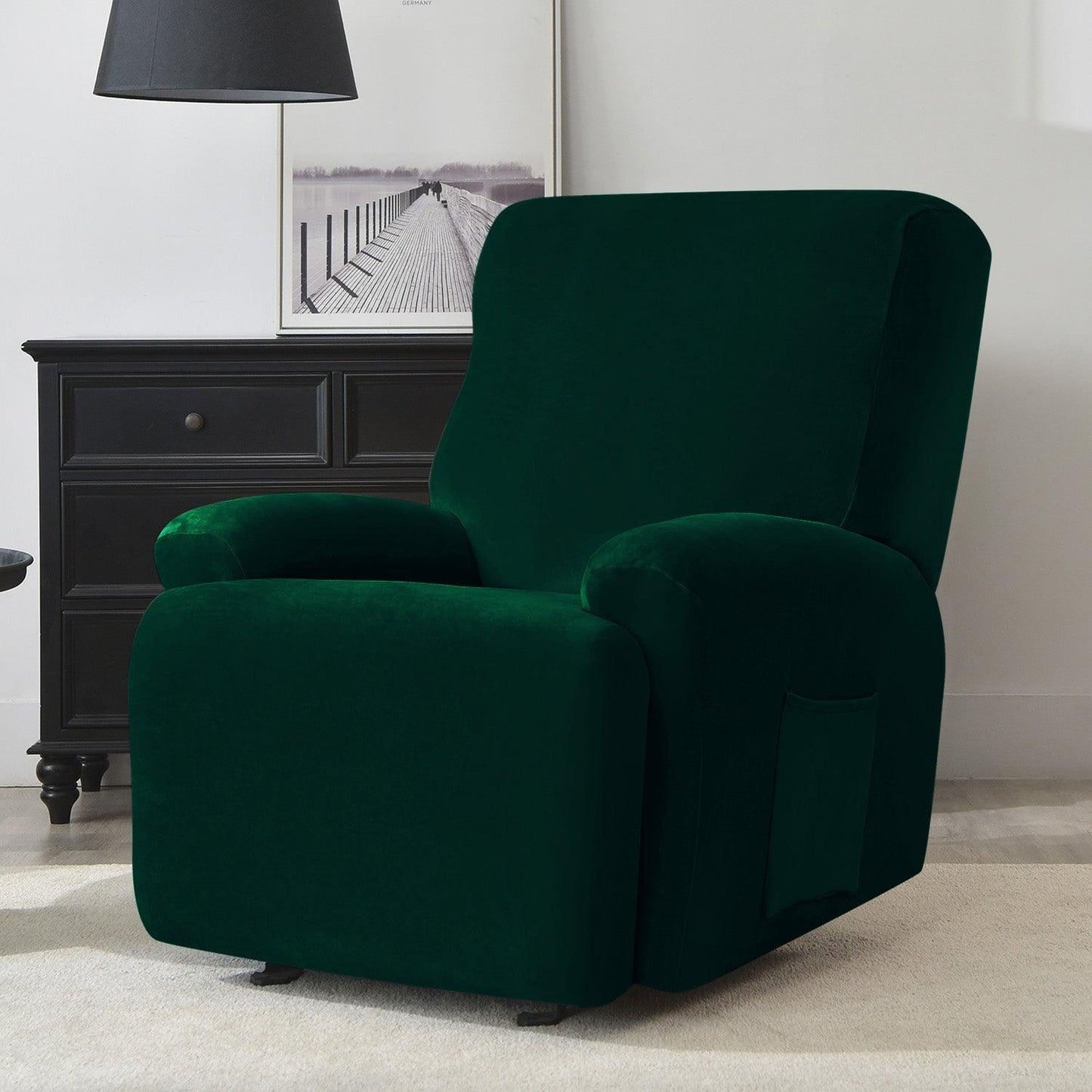 buy Hunter Green Colour elegant elastic stretchable fully covered velvet recliner sofa cover 1 seater