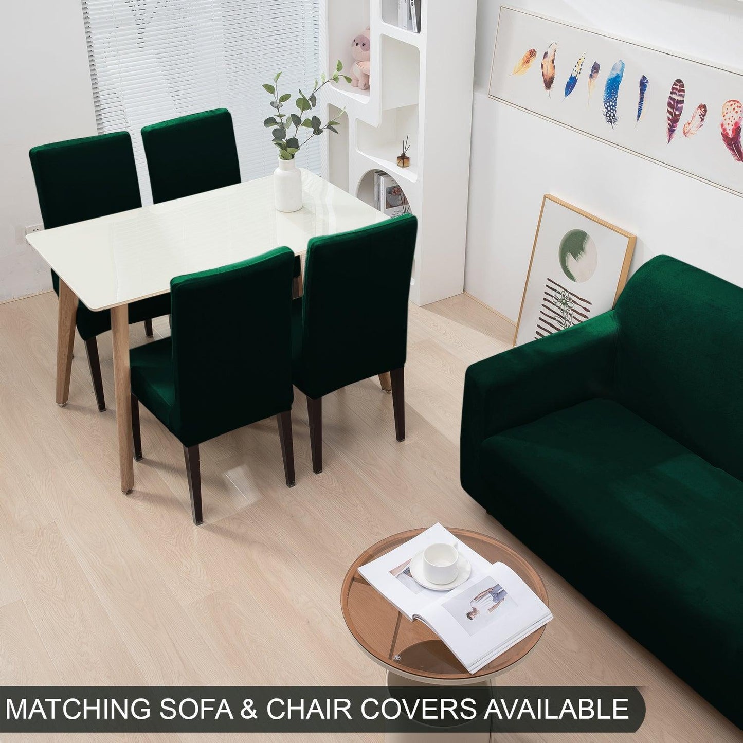 Hunter Green Colour matching velvet elastic covers for sofa and chair