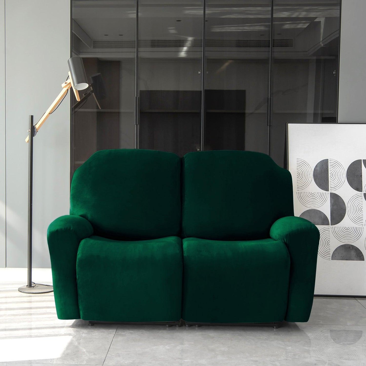 2 seater Hunter Green Colour elastic stretchable velvet recliner sofa covers