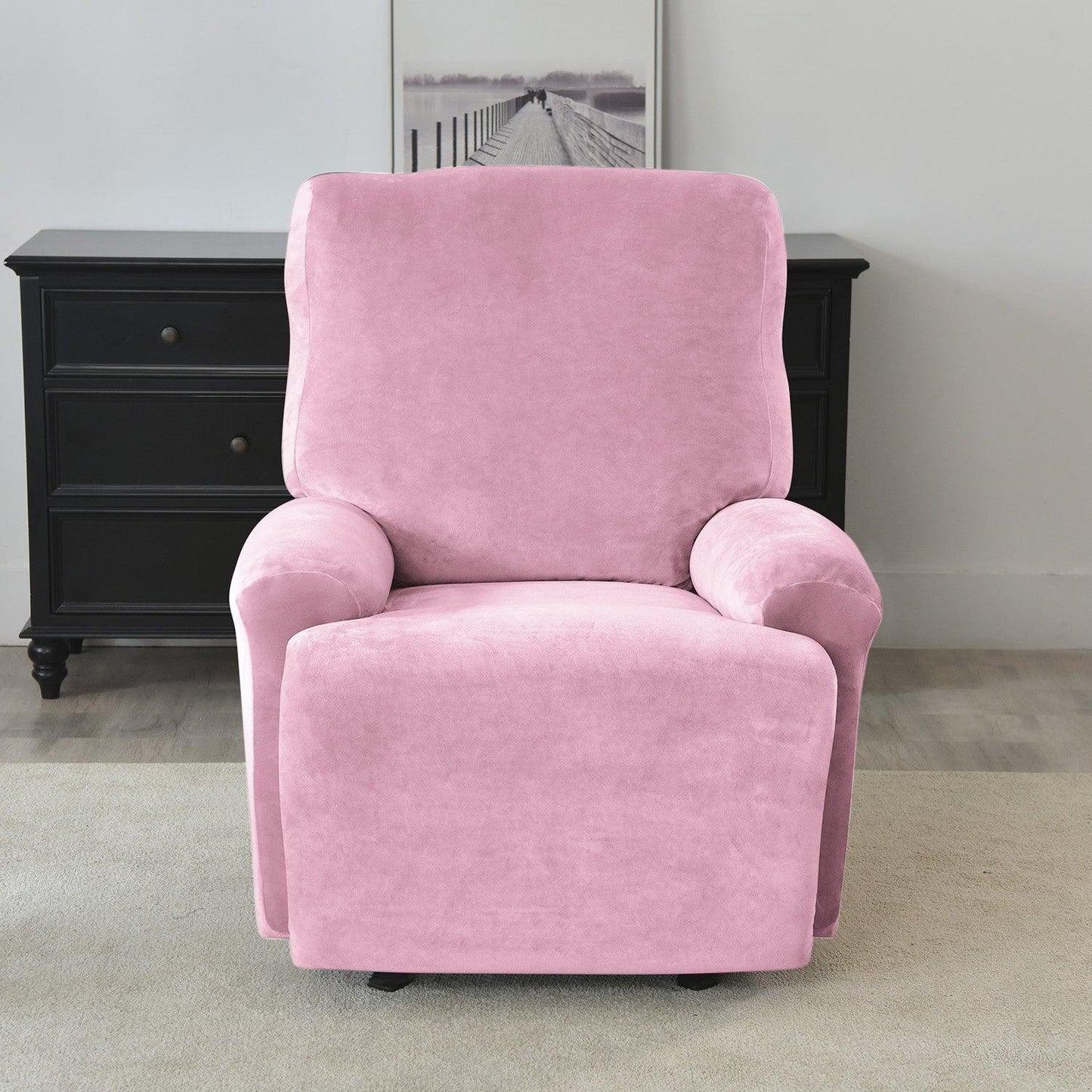 Elegant Pink Colour elastic stretchable fully covered velvet recliner chair covers