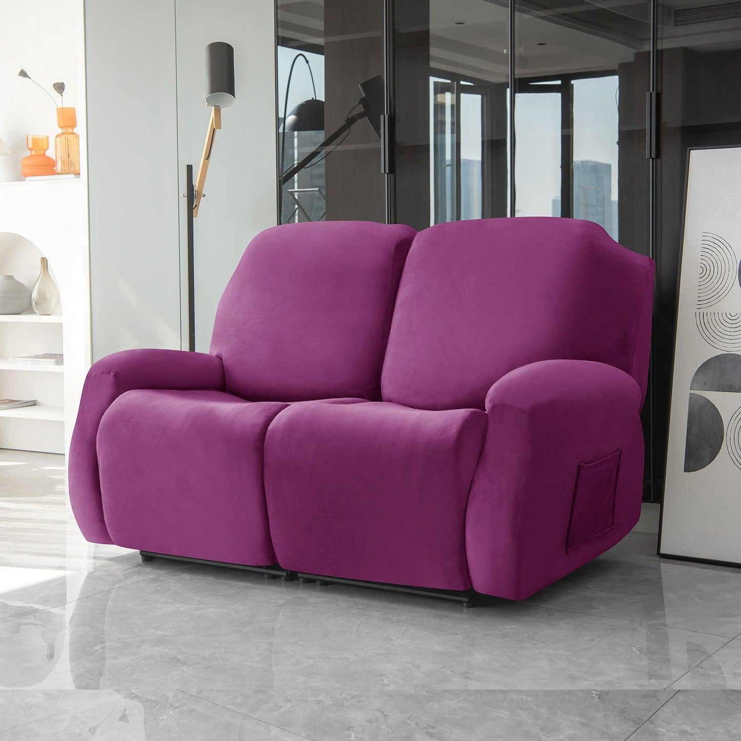 two seater Purple Colour elastic stretchable velvet recliner covers