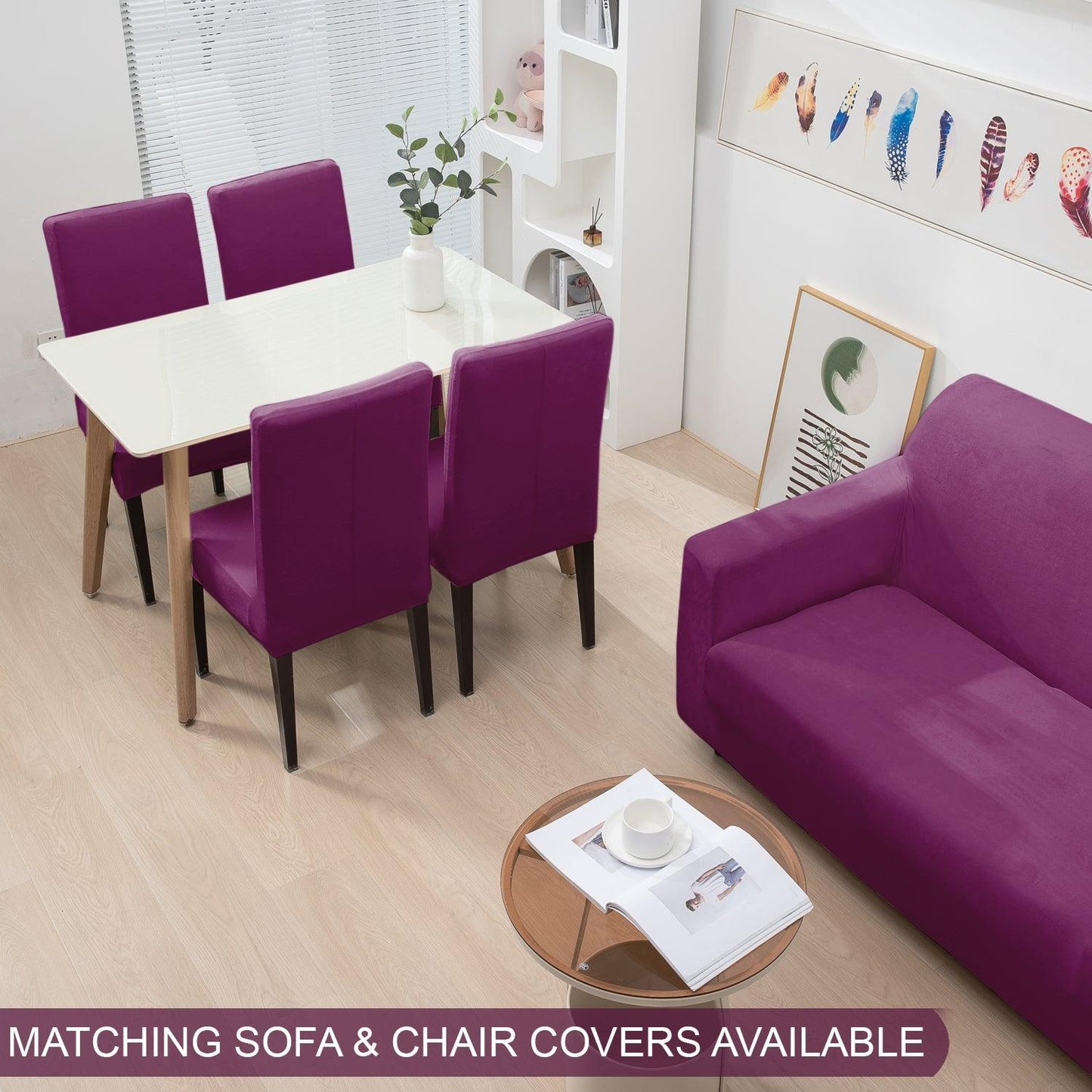 Purple Colour matching velvet elastic covers for sofa and chair