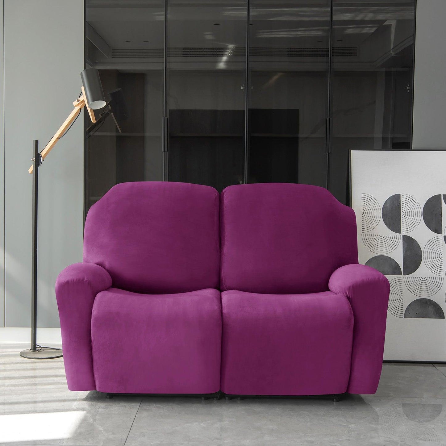 2 seater Purple Colour elastic stretchable velvet recliner sofa covers