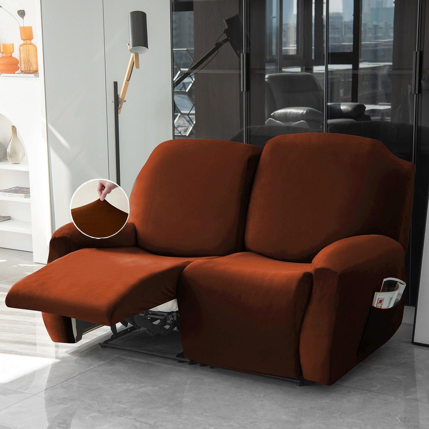 Buy 2 seater Rustic Brown Colour elastic stretchable velvet recliner sofa covers
