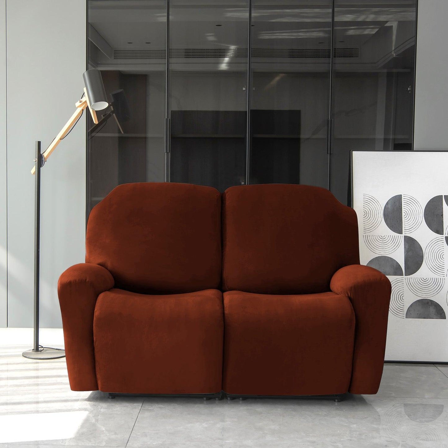 Elegant 2 seater Rustic Brown Colour elastic stretchable velvet recliner sofa covers