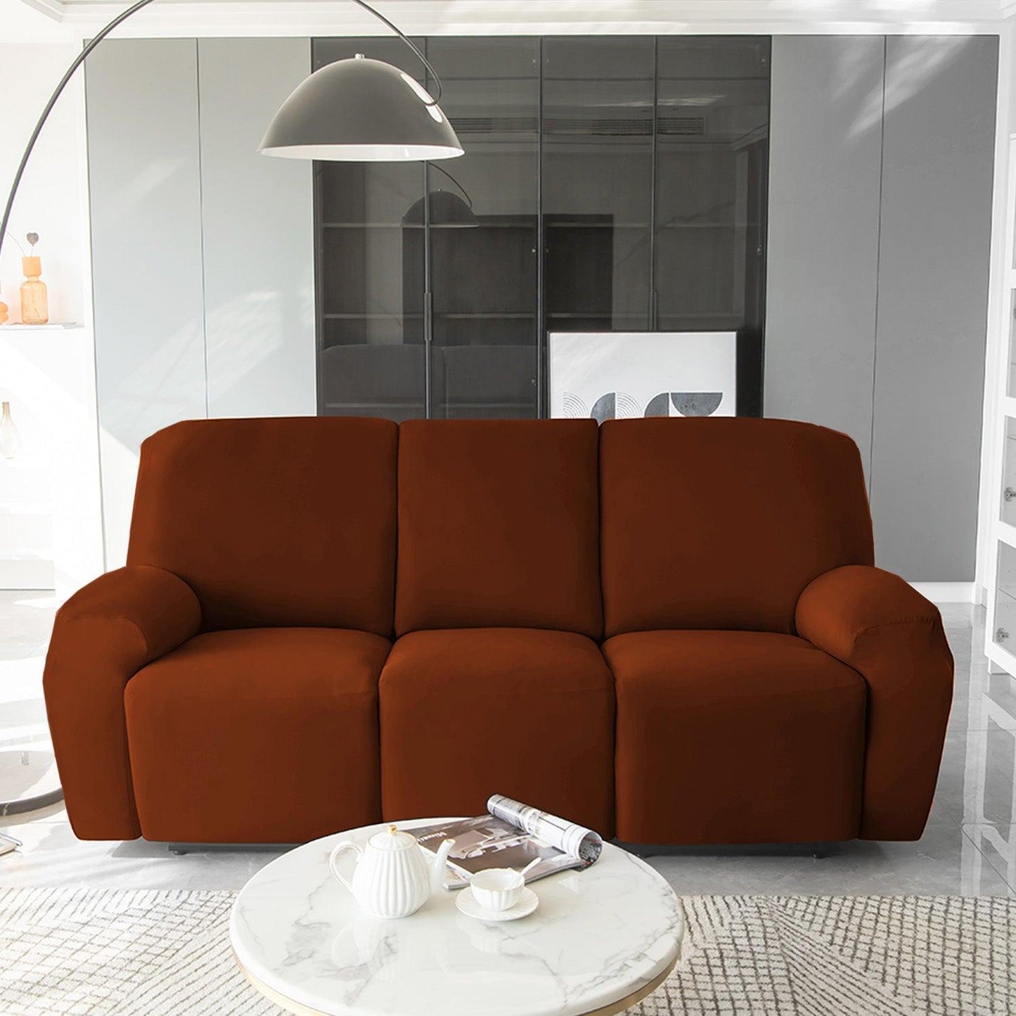 Stylish three seater Rustic Brown Colour elastic stretchable velvet recliner covers