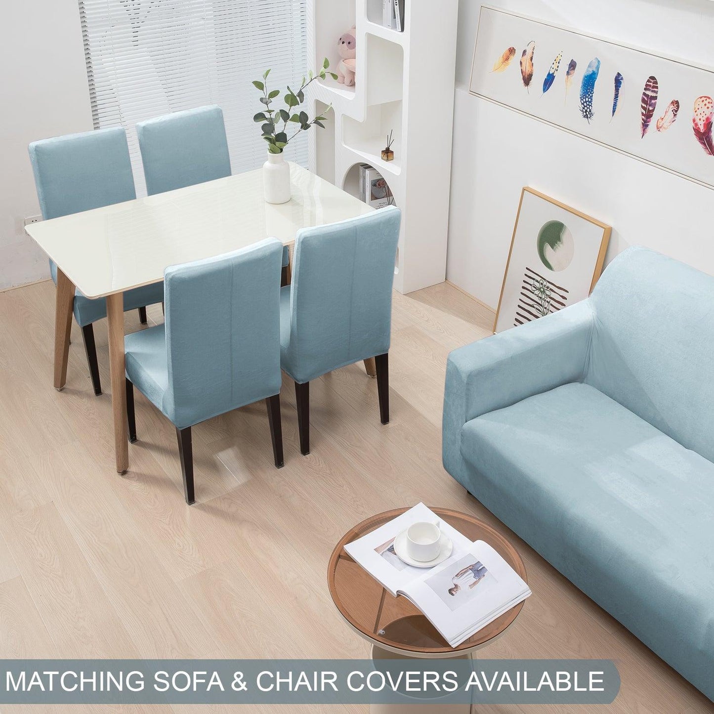 Sky Blue Colour matching velvet elastic covers for sofa and chair