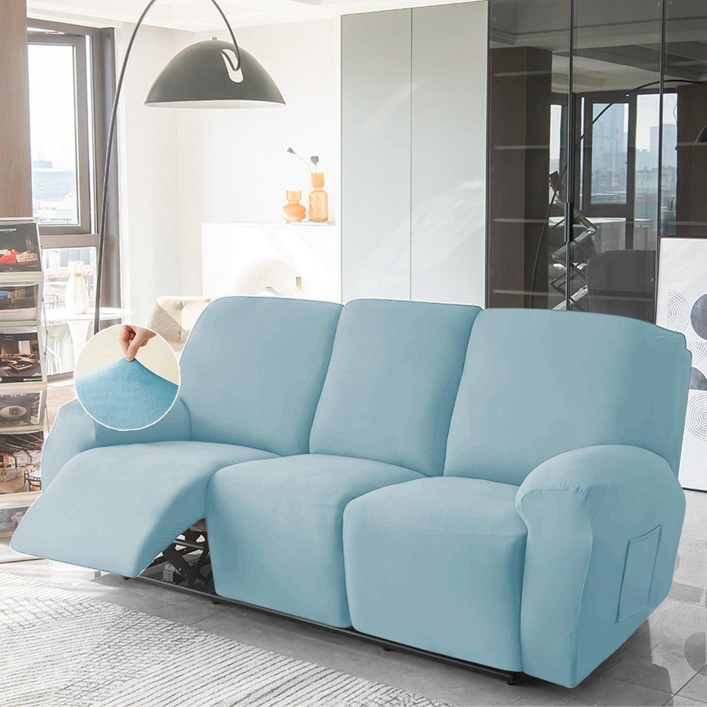 Buy 3 seater Sky Blue Colour elastic stretchable velvet recliner sofa covers