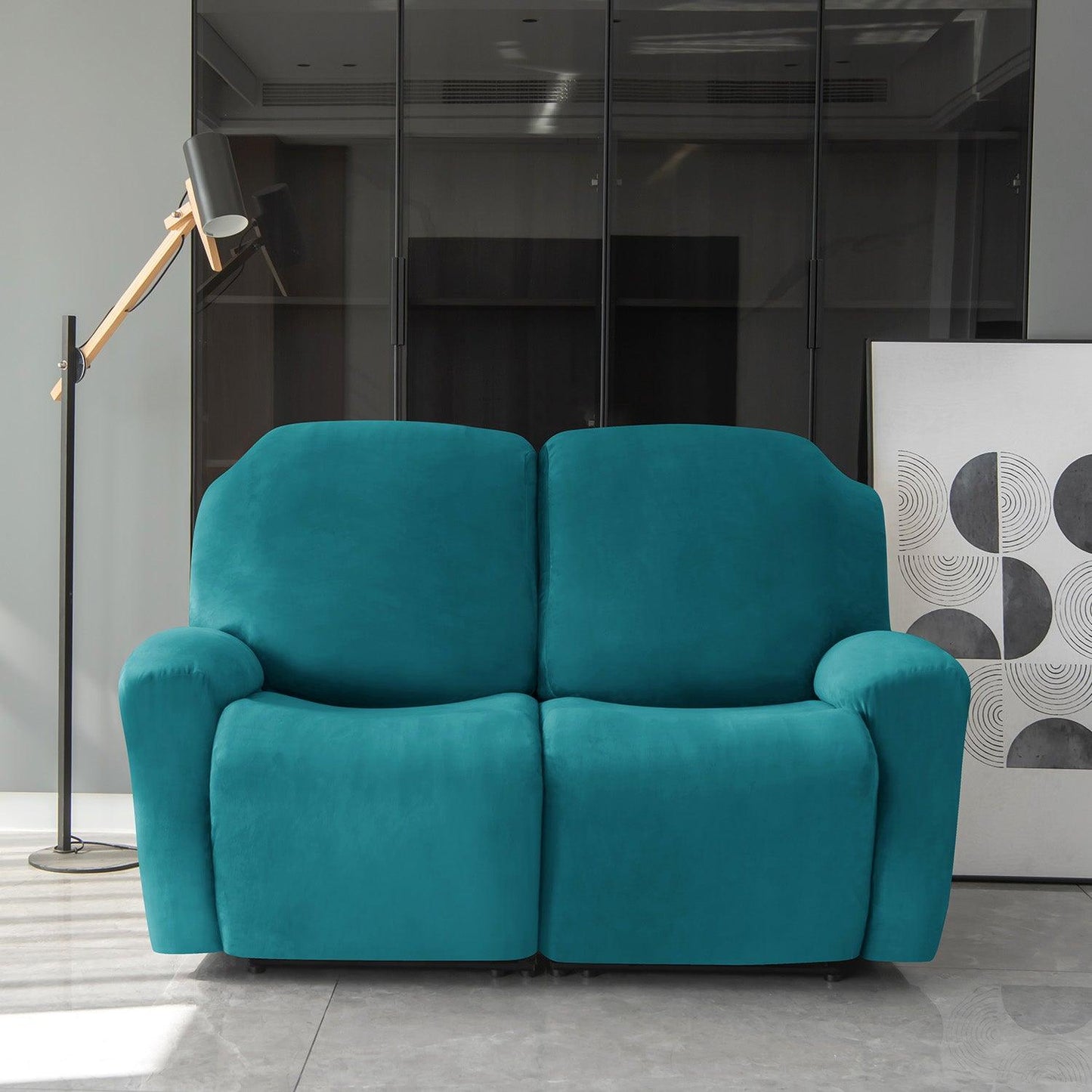 Elegant 2 seater Turquoise Colour elastic stretchable velvet recliner sofa covers