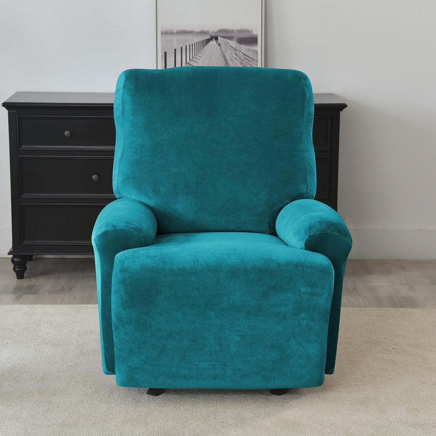 Buy Elegant Turquoise Colour elastic stretchable fully covered velvet recliner chair covers