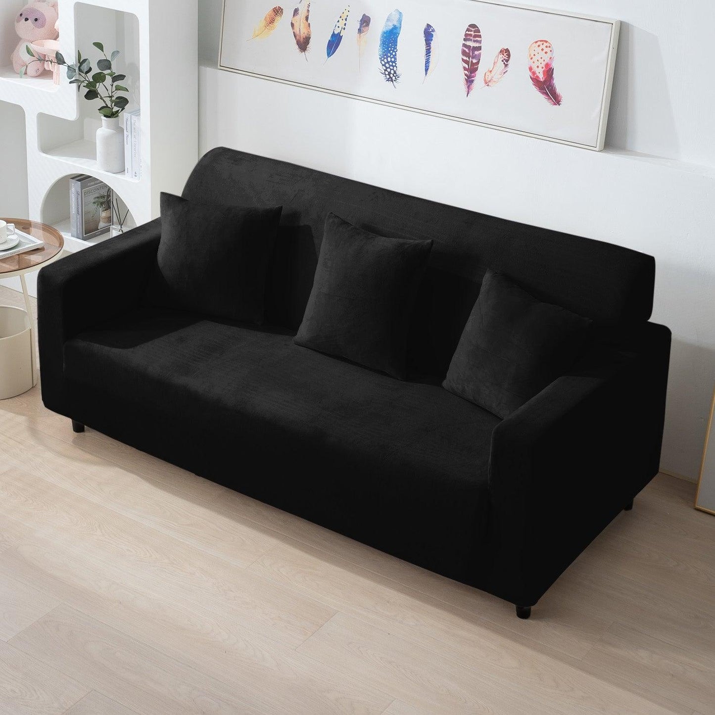 3 seater Black elastic velvet sofa covers