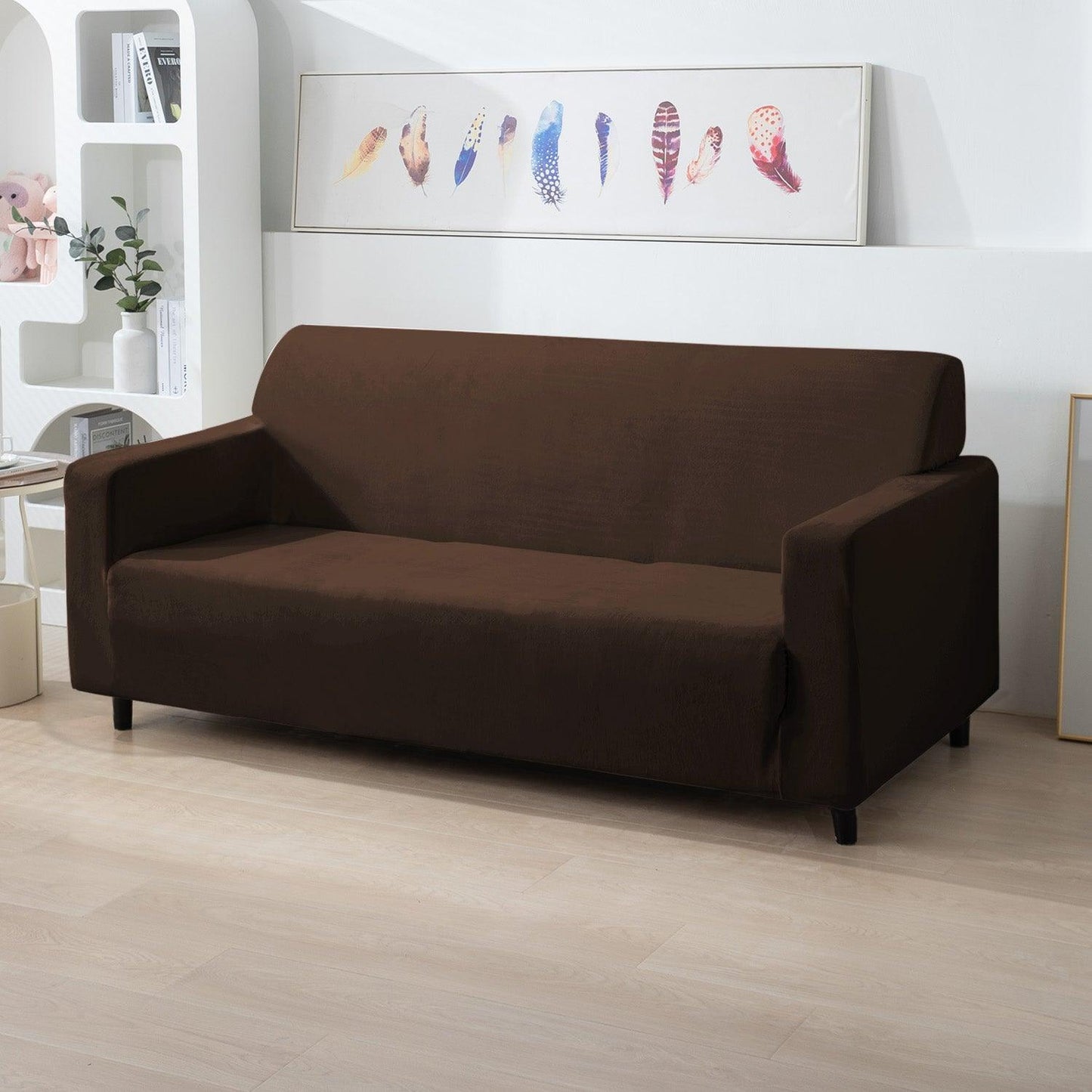 3 seater Brown stretchable velvet sofa covers