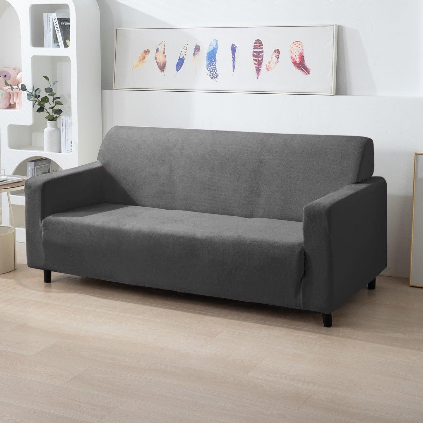 3 seater Dark Grey stretchable velvet sofa covers