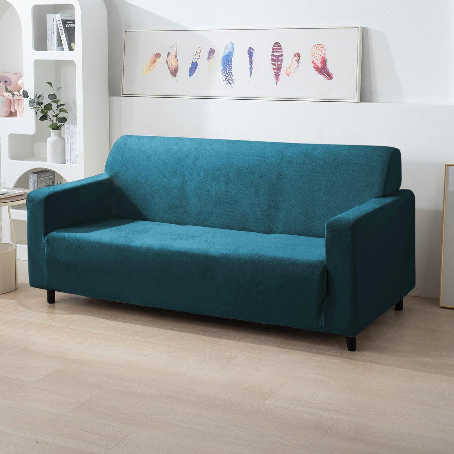 3 seater Peacock Blue stretchable velvet sofa covers