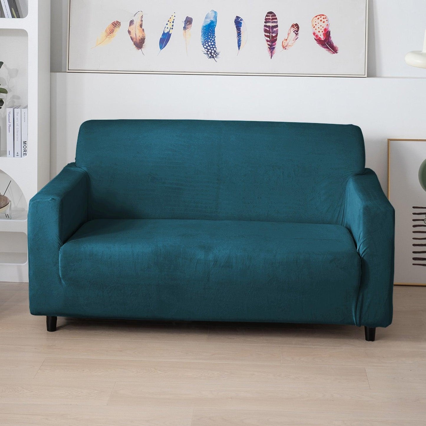 2 seater Peacock Blue premium elastic velvet sofa cover