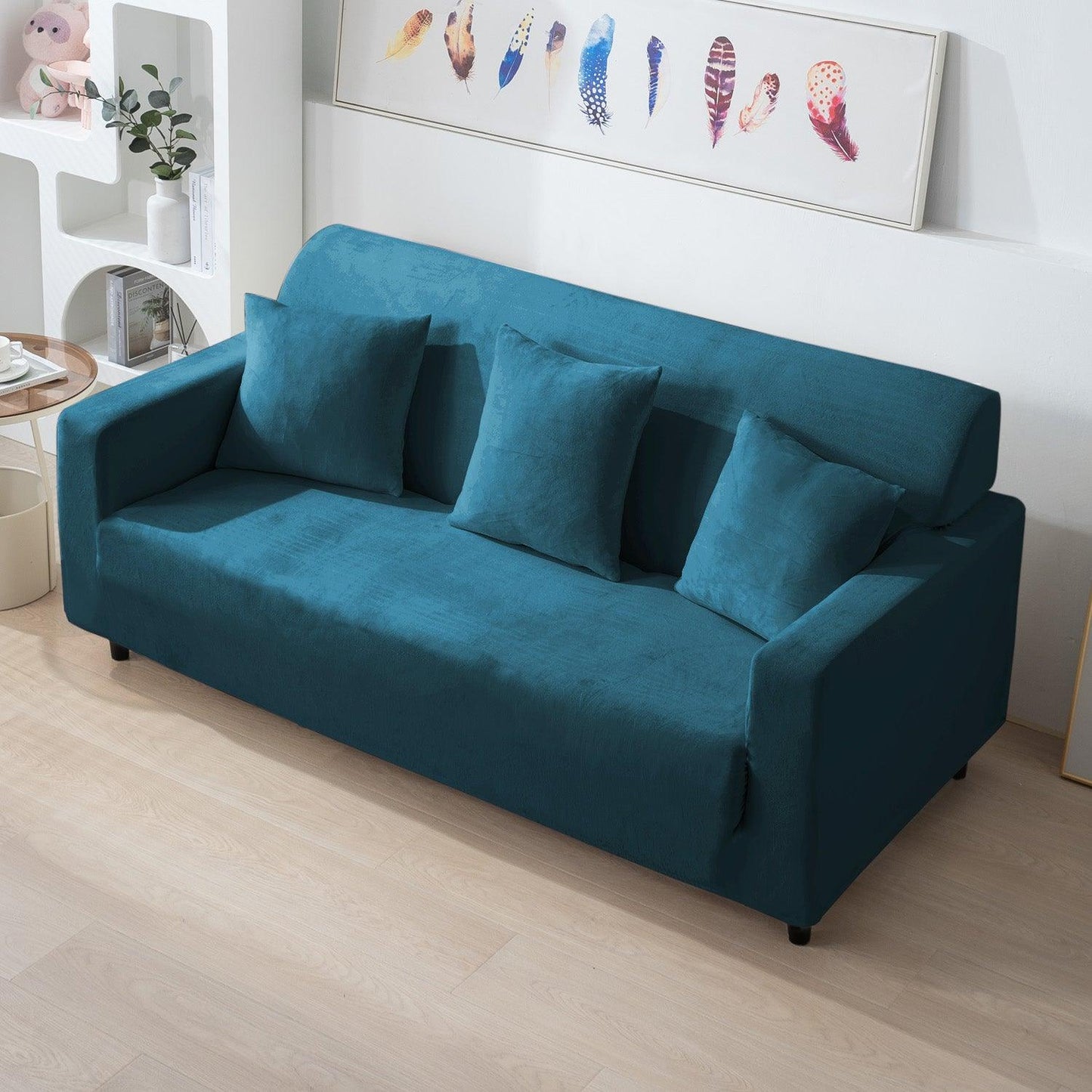 3 seater Peacock Blue elastic velvet sofa covers