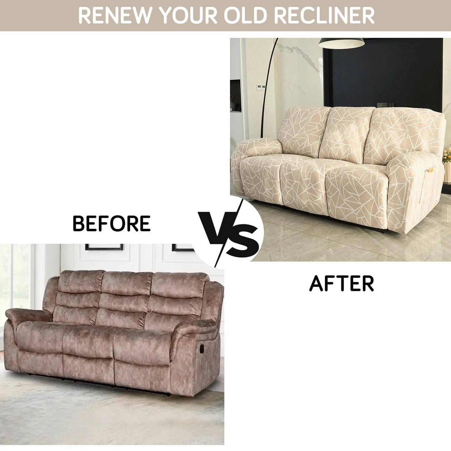 decor your old recliner with Stylish three seater Beige Abstract Geometry Print elastic stretchable polyester recliner cover
