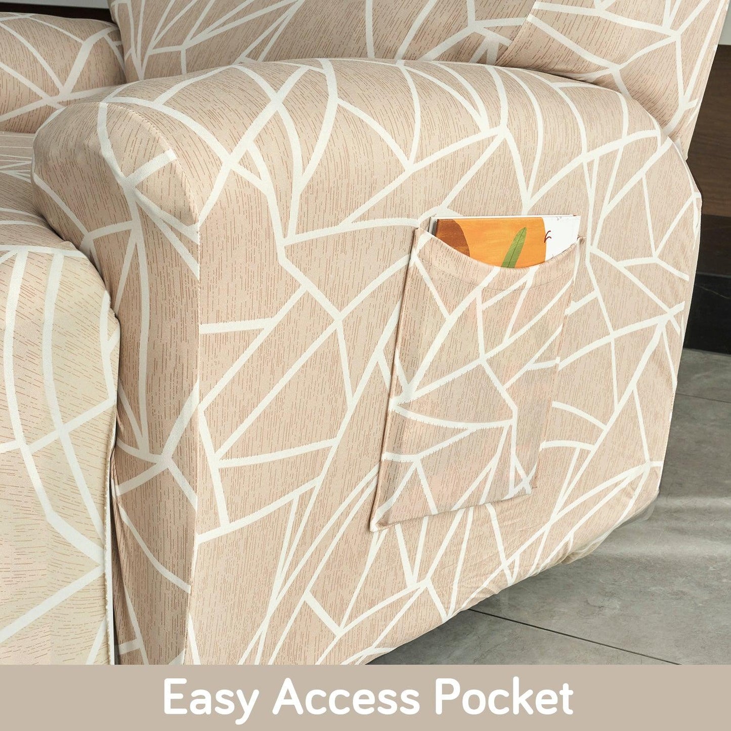 Buy Best Beige Abstract Geometry Print 1, 2, 3 seater elastic recliner sofa cover with pockets