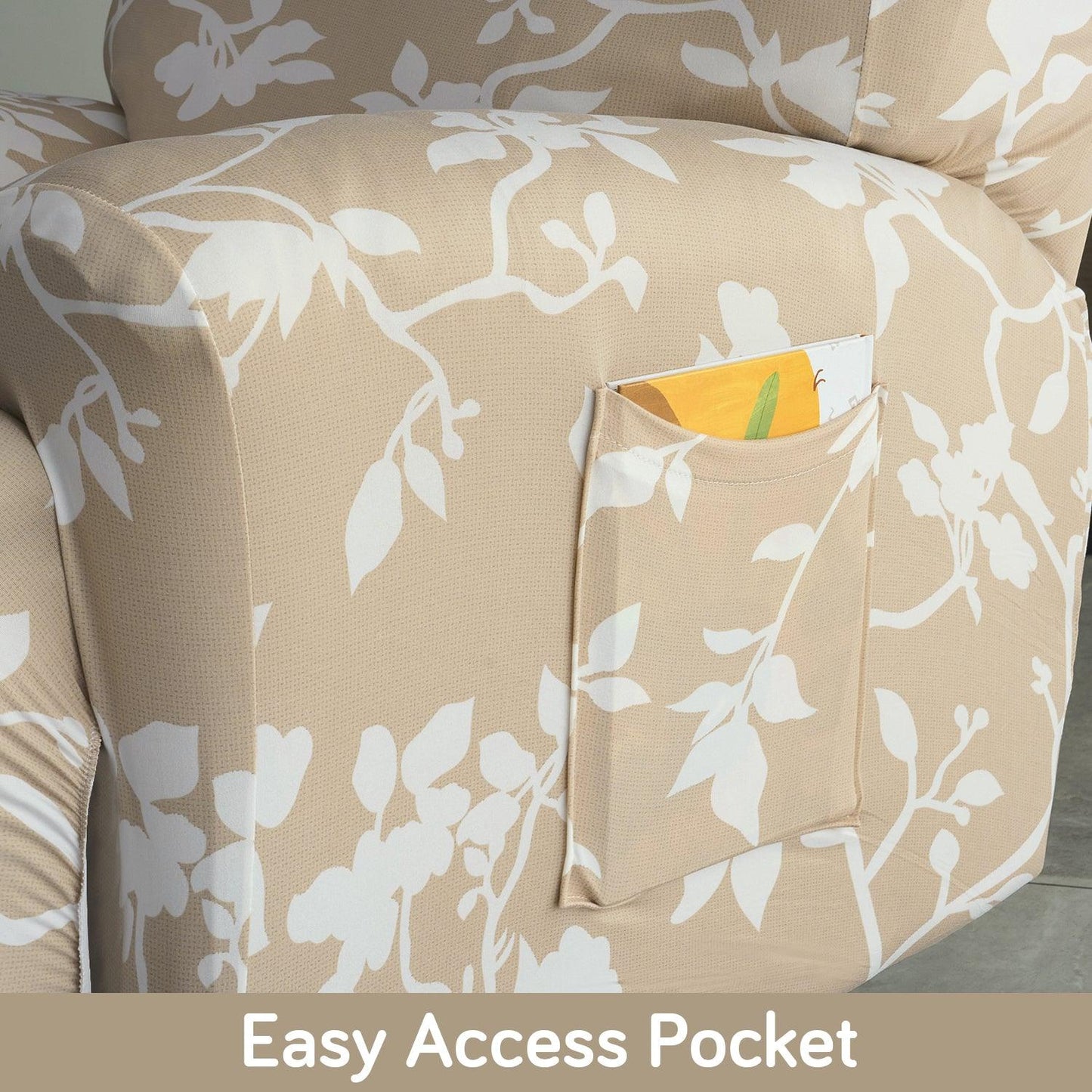 Buy Best Buff Brown Silhouette Floral Print1, 2, 3 seater elastic recliner sofa cover with pockets
