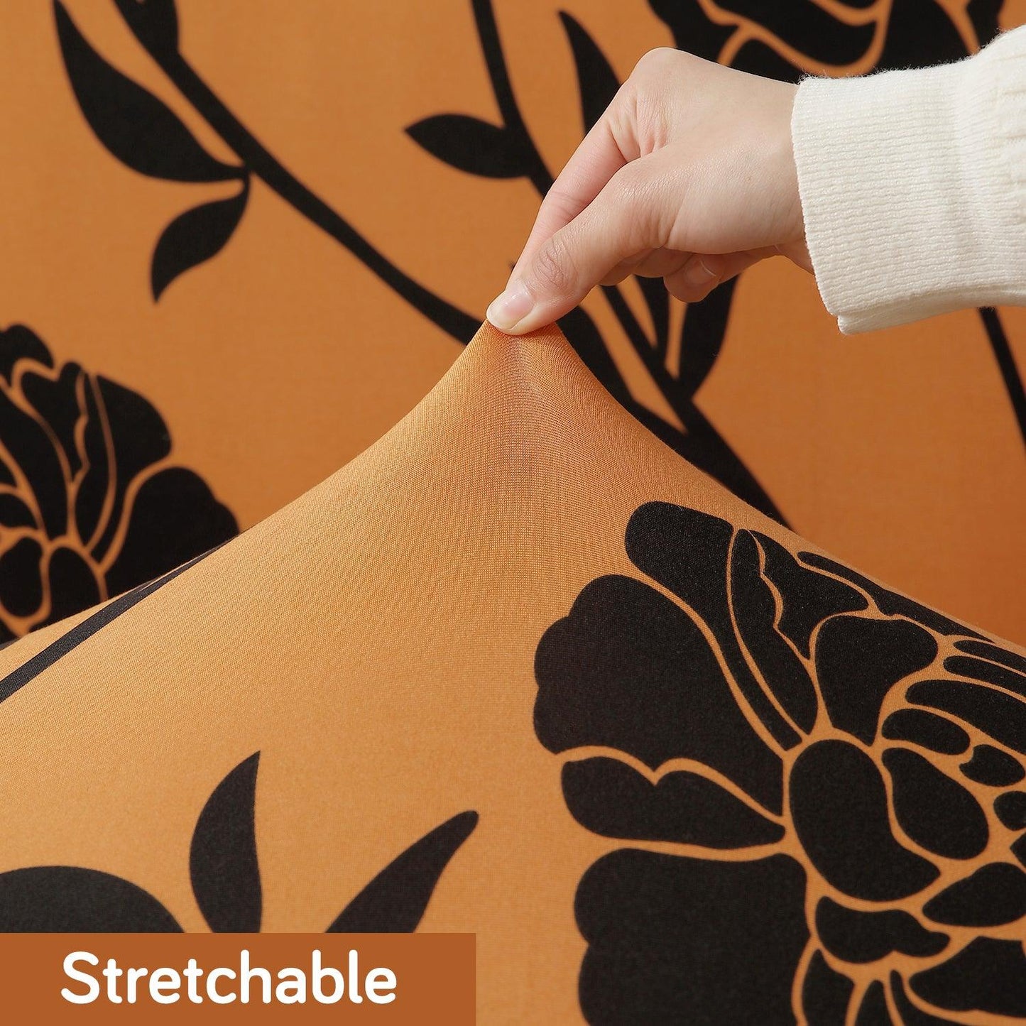 Stylish Stretchable Copper Brown Colour Floral Print polyester recliner cover