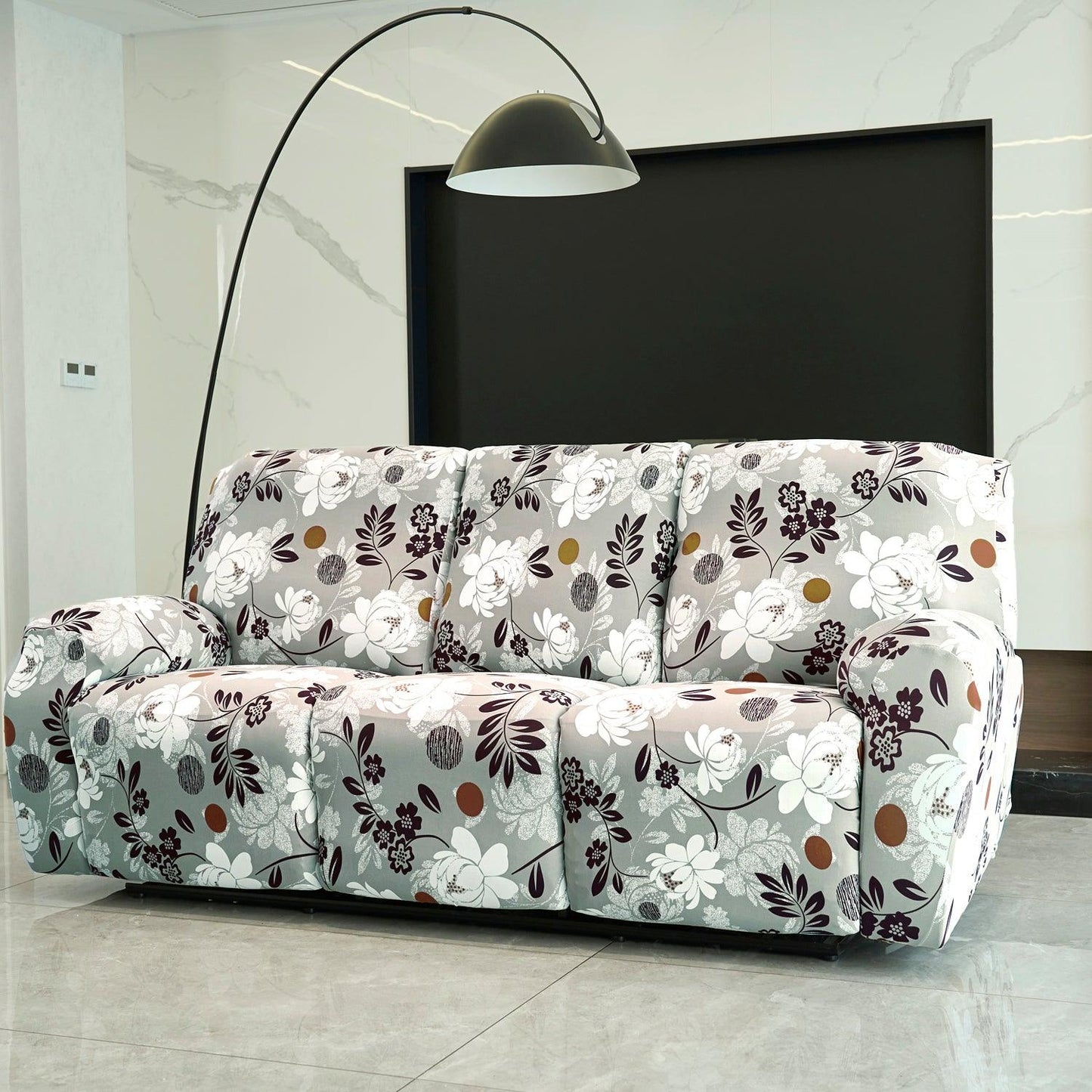 Stylish three seater Feather Brown colour Floral Print elastic stretchable polyester recliner cover