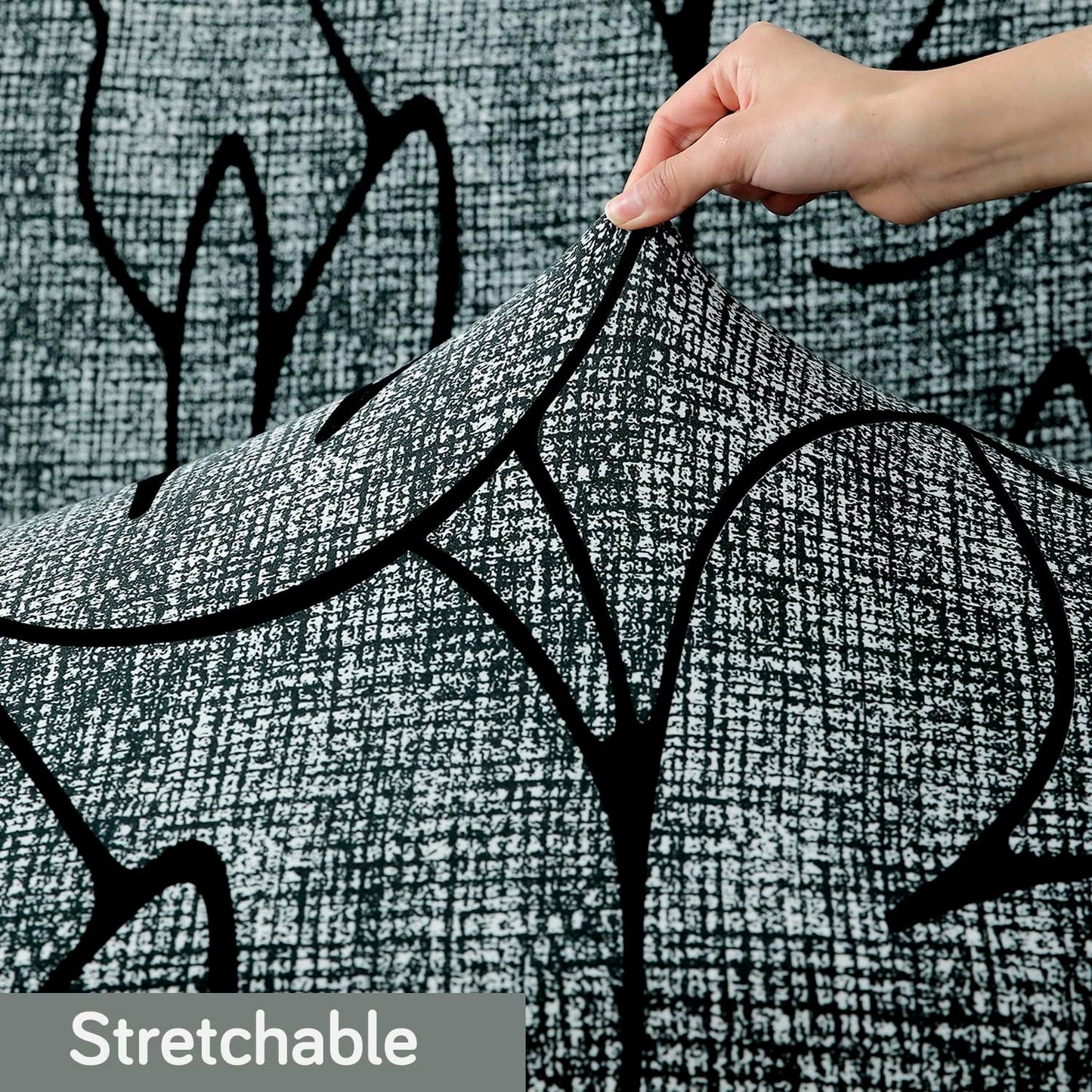 Intense Grey Abstract Floral Print stretchable recliner sofa cover set