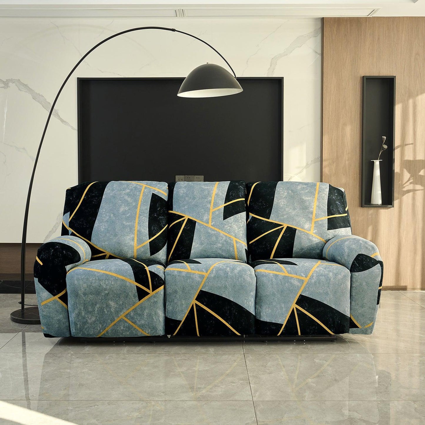Stylish three seater Multicolor Abstract Geometry print elastic stretchable polyester recliner cover