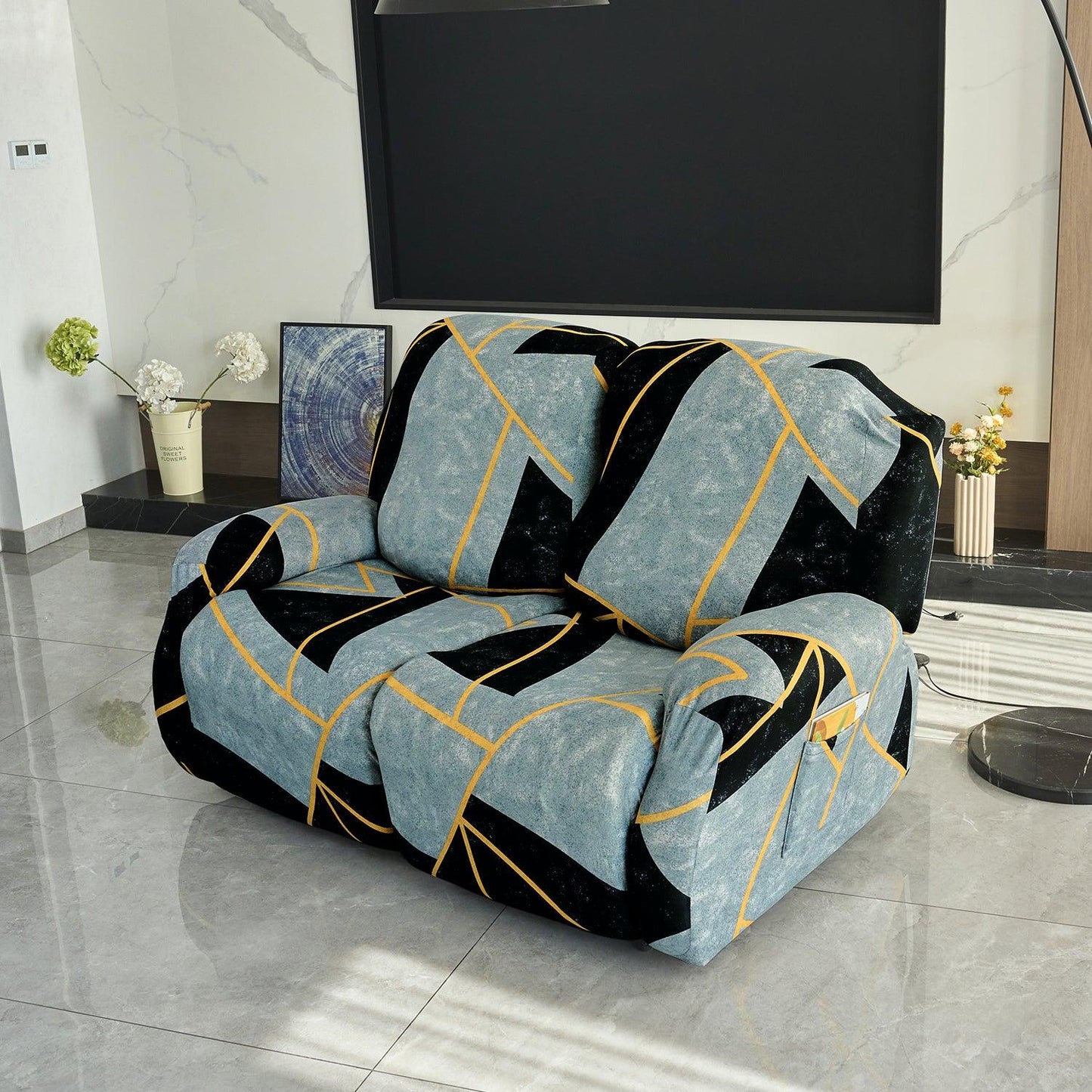 two seater Multicolor Abstract Geometry print elastic stretchable polyester recliner cover