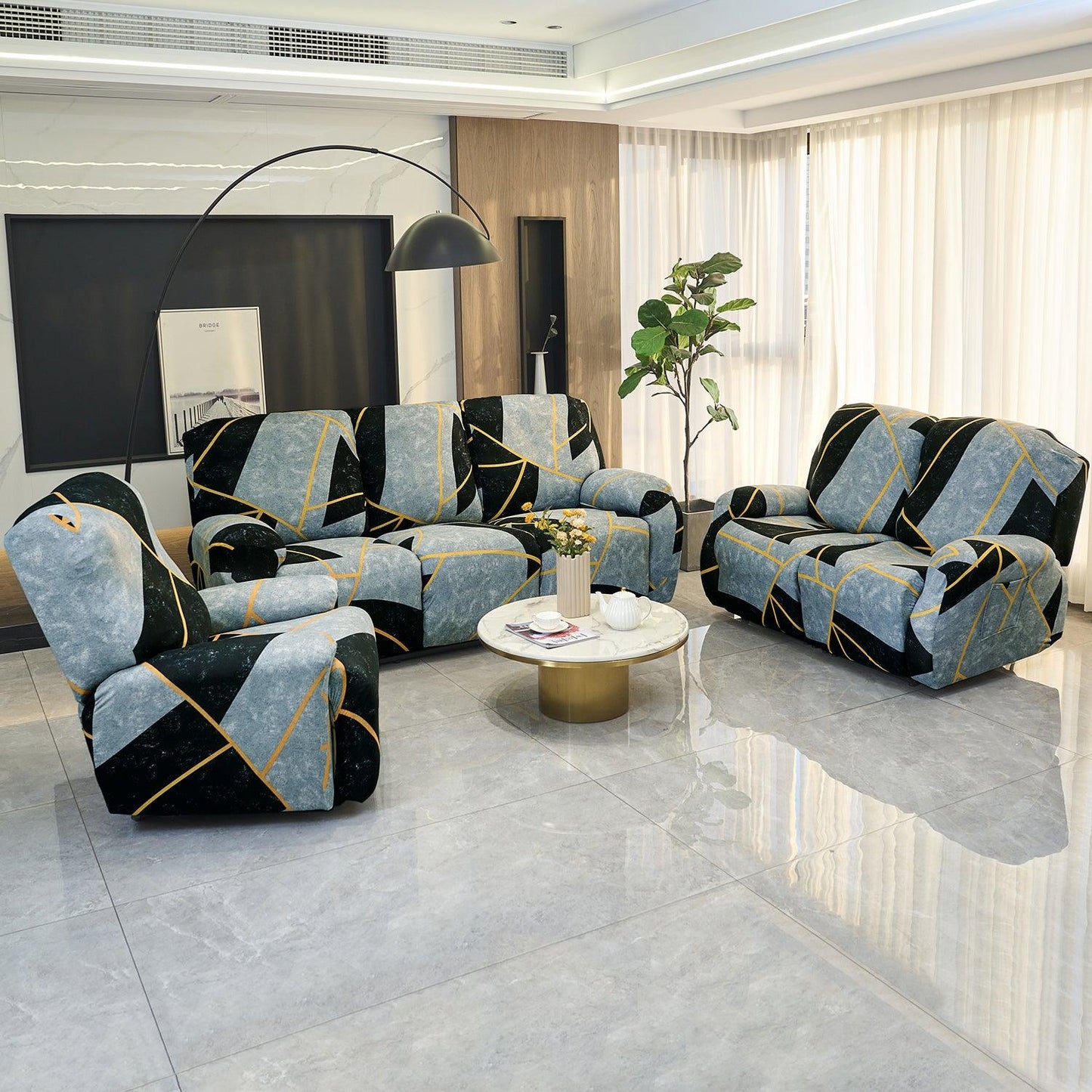 Best Multicolor Abstract Geometry print elastic stretchable elastic recliner covers for 1, 2, 3 seater recliner sofas