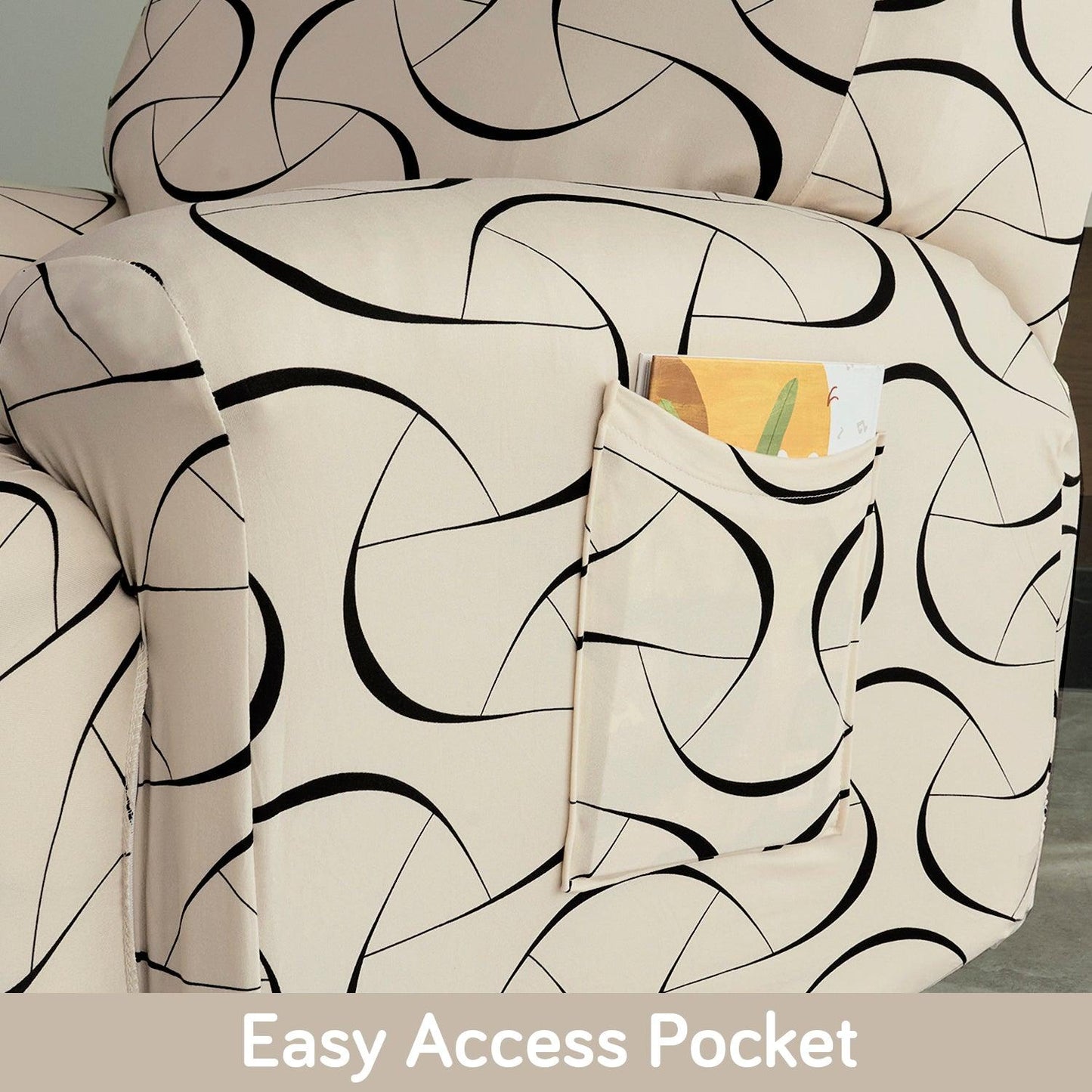 Natural Beige Colour Abstract Art Print elastic full fitted polyester recliner sofa cover with pockets