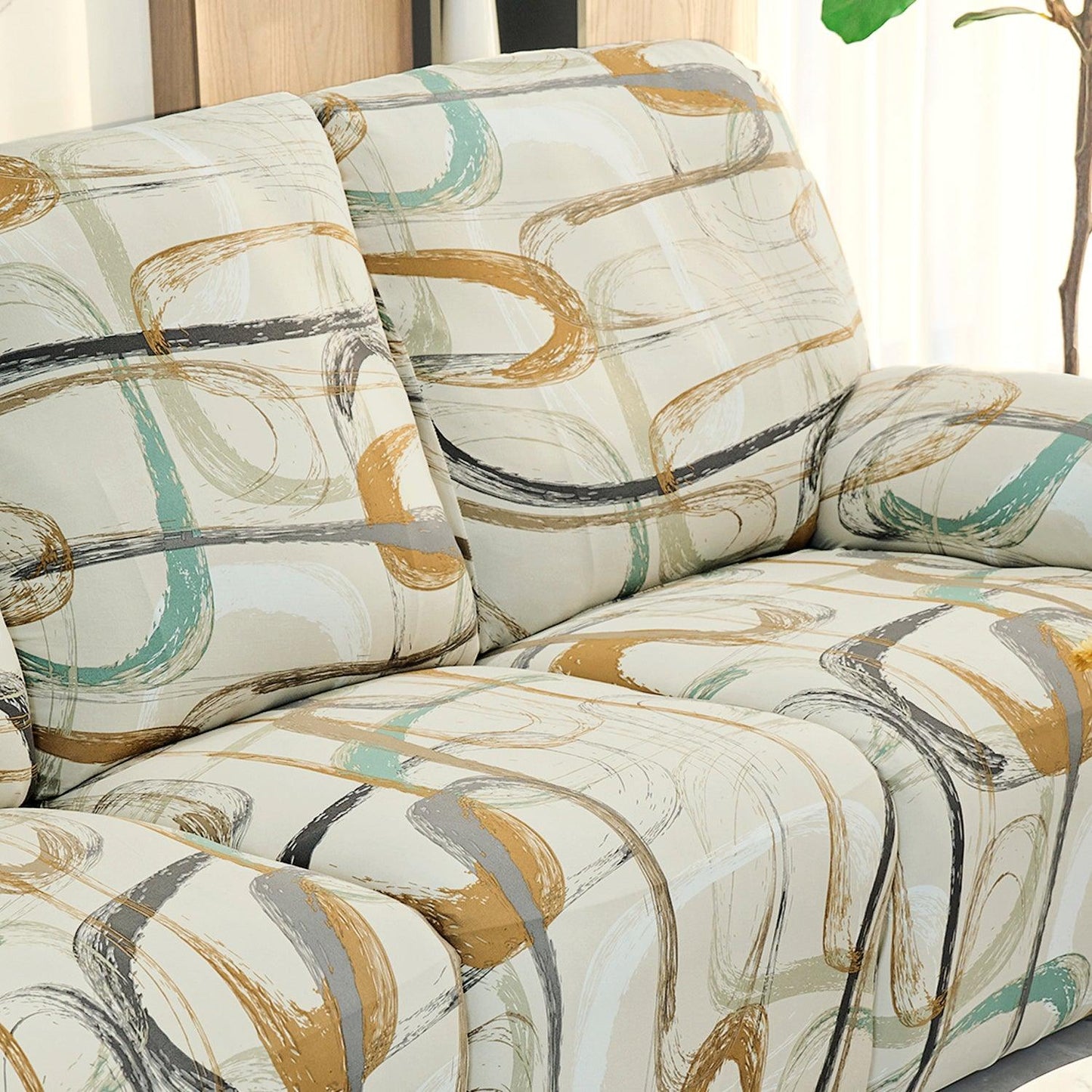 Modern and stylish Beige Abstract Art Print stretchable polyester recliner cover
