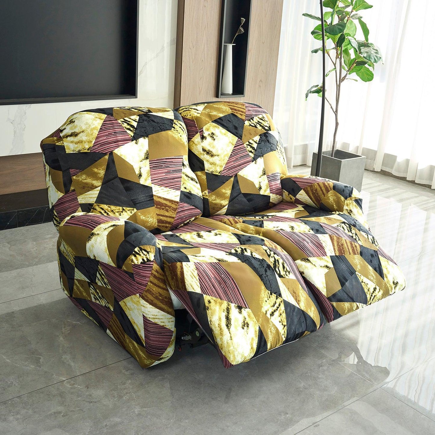 Buy 2 seater Wine Abstract Geometry Print elastic stretchable polyester recliner sofa cover