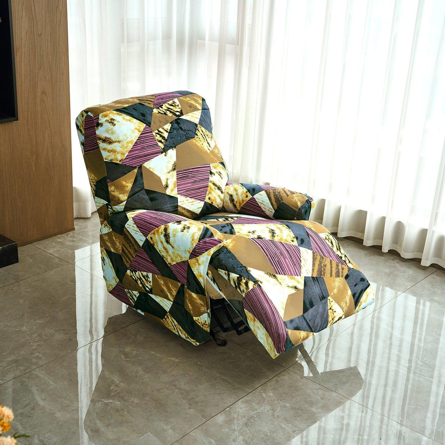 Buy Wine Abstract Geometry Print Elastic stretchable recliner chair covers